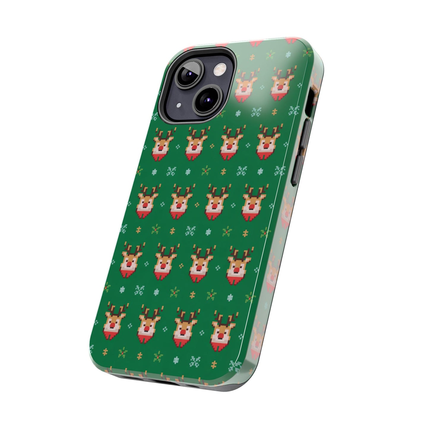 Pixel Art Christmas Rudolf Pattern Phone Case Green
