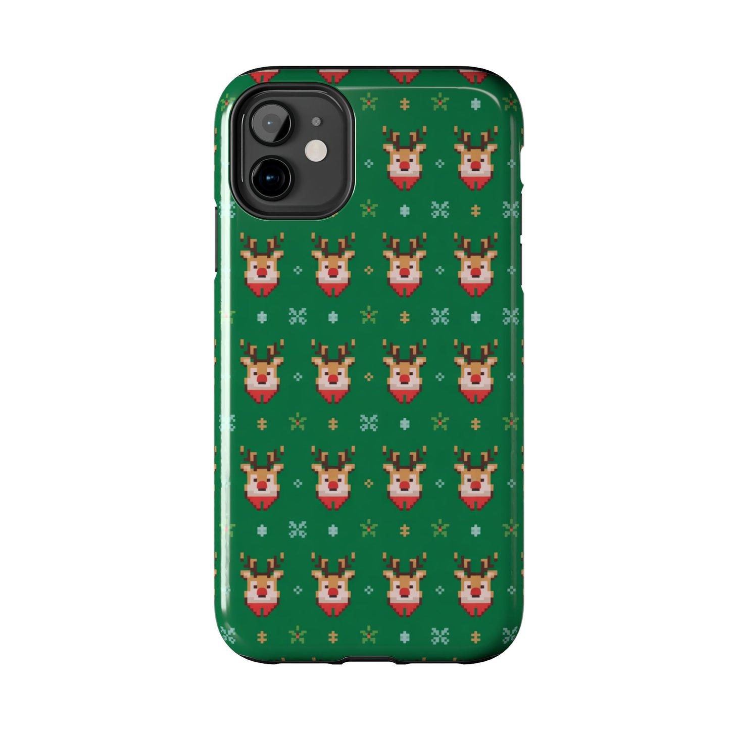Pixel Art Christmas Rudolf Pattern Phone Case Green