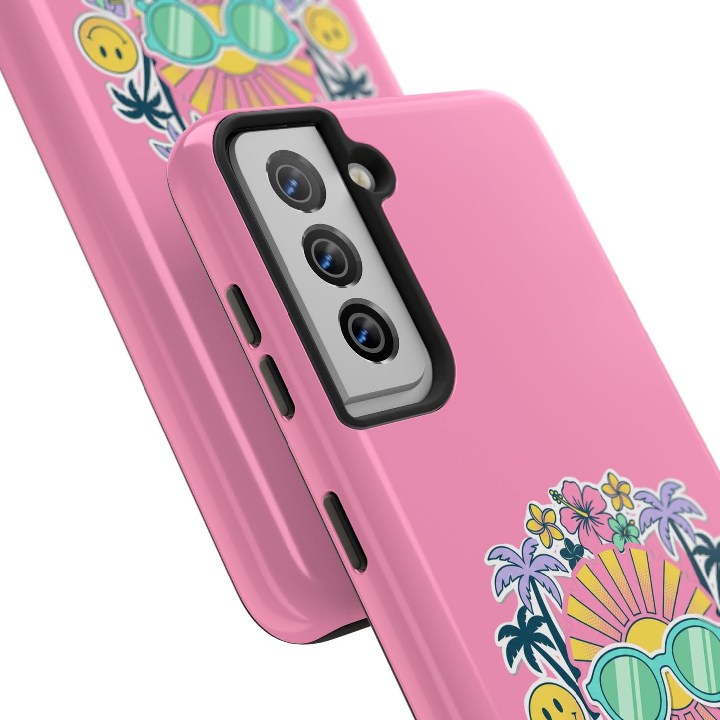Retro Summer Phone Case — Y2K Palm Trees, Roller Skates & Smiley Collage