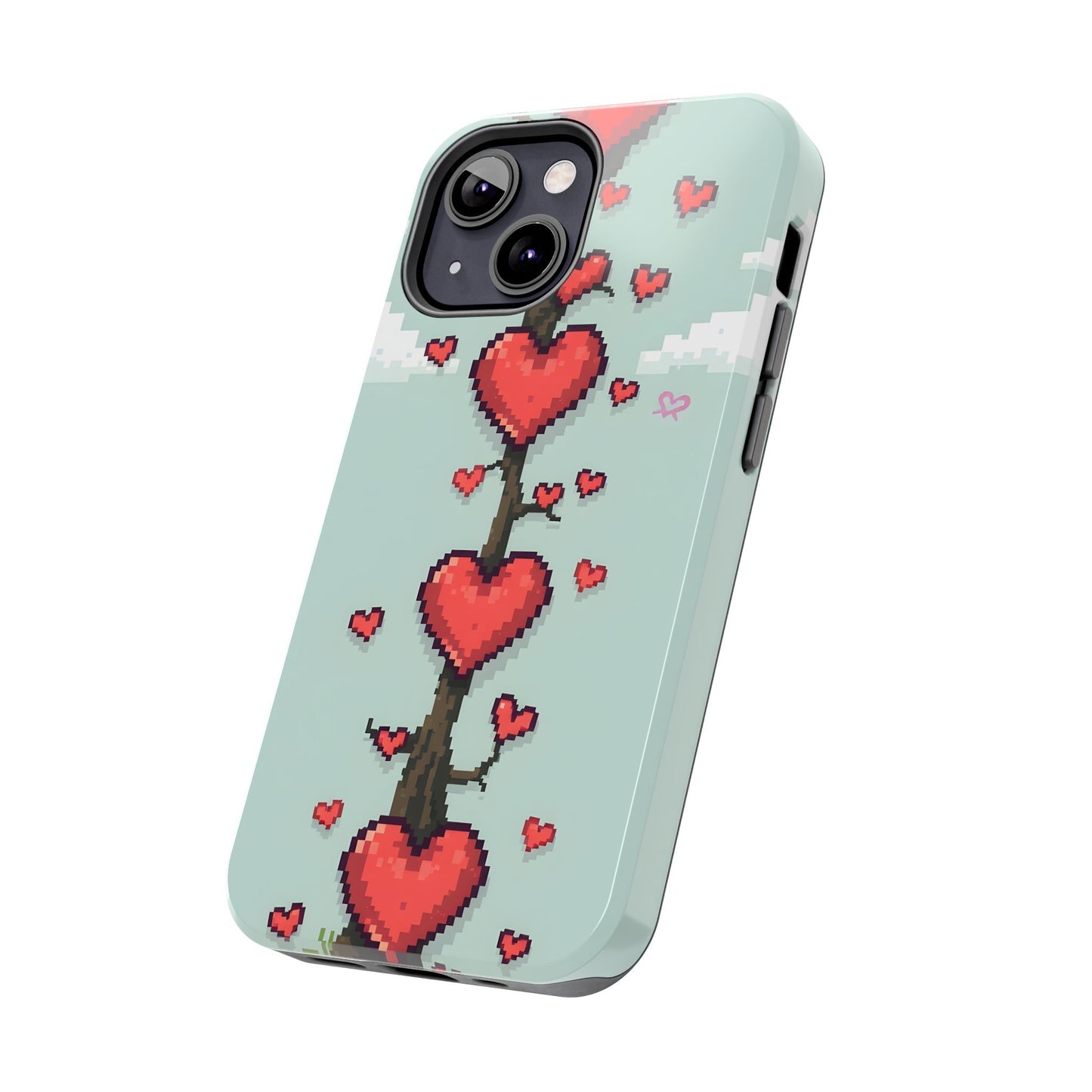 Pixelated Love Hearts Tree | Tough Phone Case - Cute Design - for iPhone