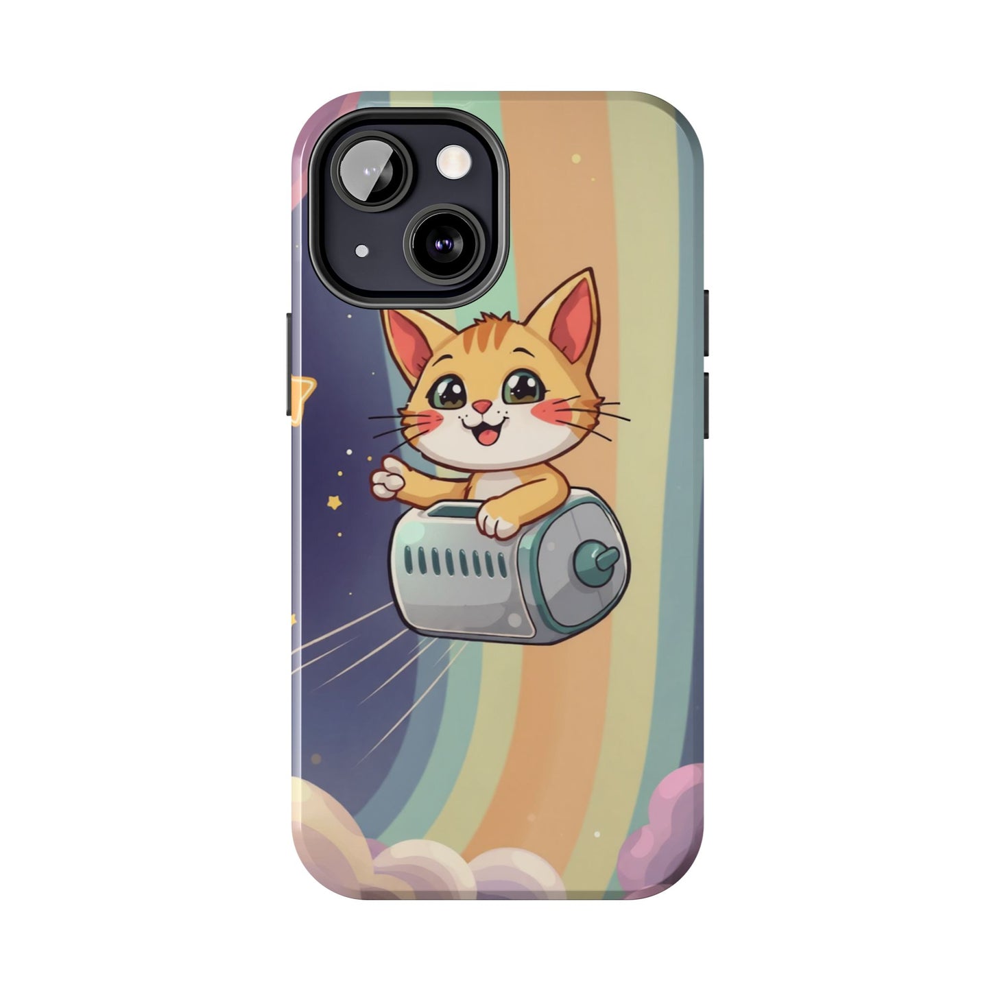 Cute Cat Rocket Phone Case - Vibrant and Playful Tough Case