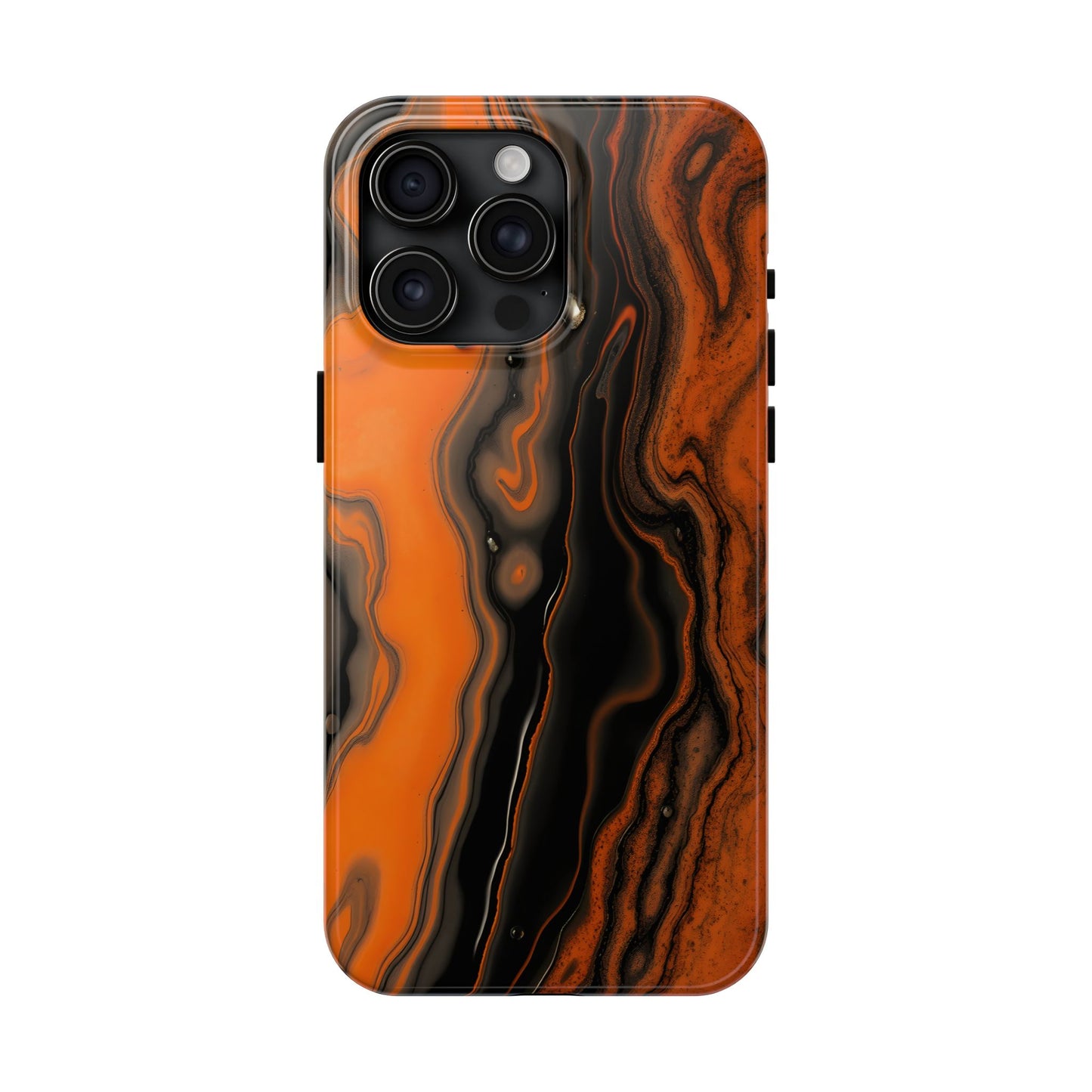 Stylish Tough Phone Case - Bold Black and Orange Metallic Lava Flow Design - for iPhone