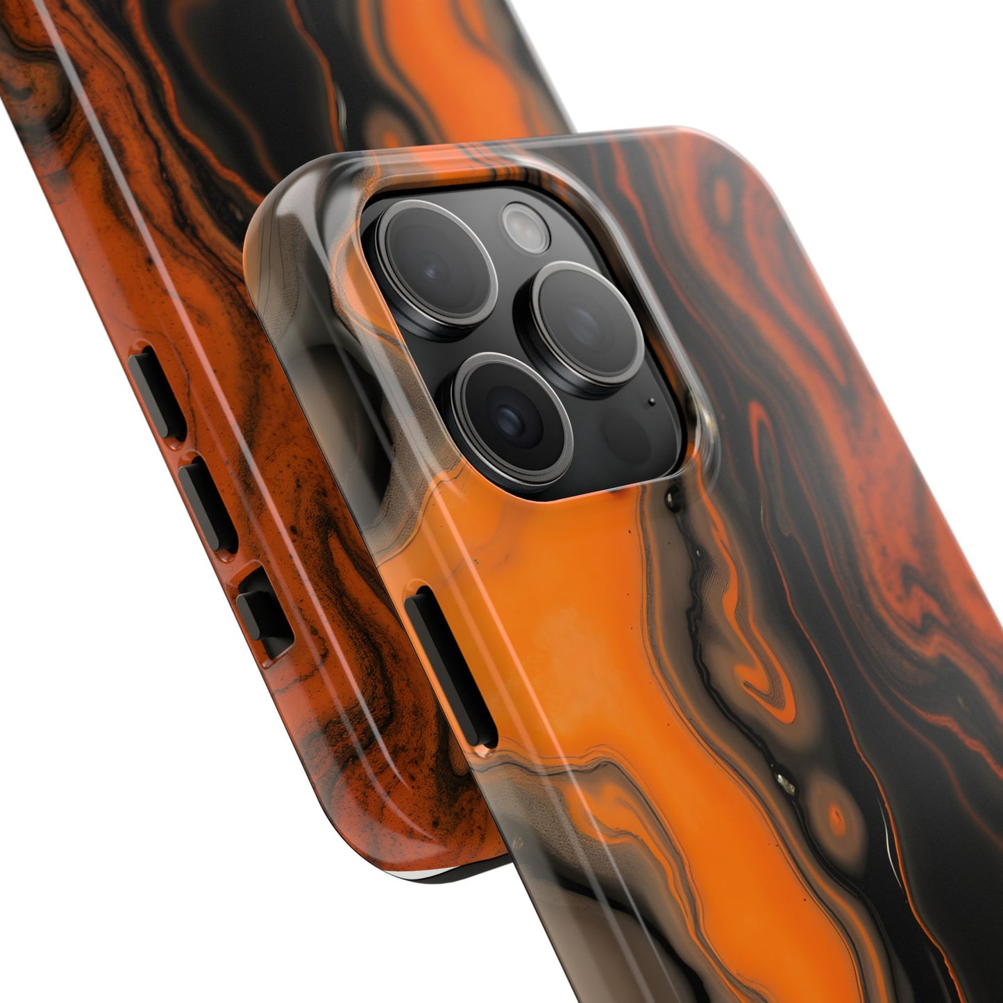 Stylish Tough Phone Case - Bold Black and Orange Metallic Lava Flow Design - for iPhone