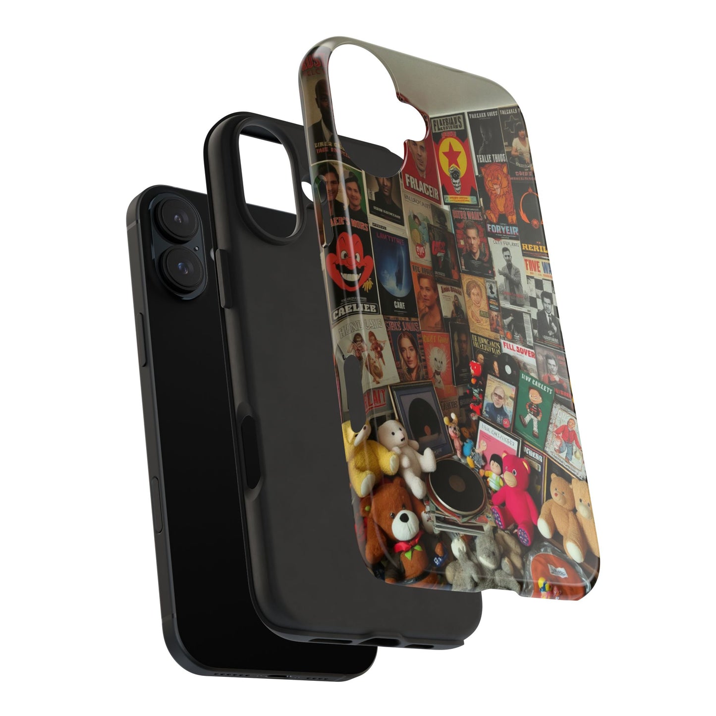 Retro Vibe Tough Phone Case - Vintage Movie Posters & Plush Toys Design