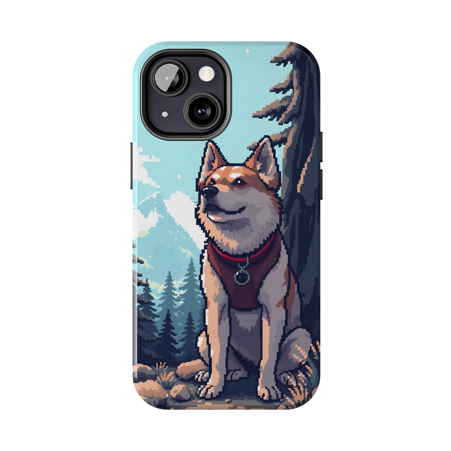Retro Dog Adventure Tough Phone Case - Pixel Art Shiba Inu Design - for iPhone
