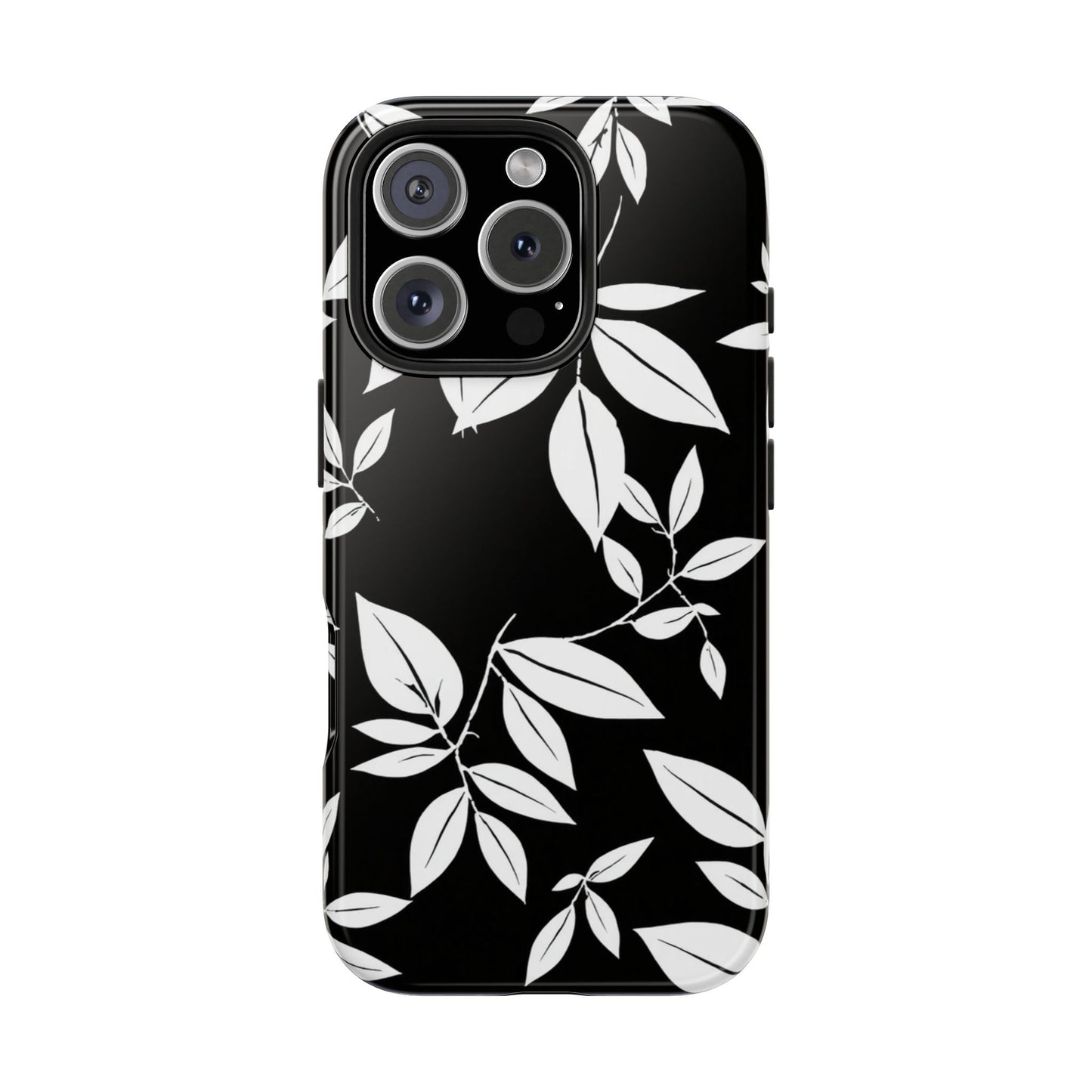 Chic Floral Tough Phone Case - Elegant Black & White Design for Stylish Protection