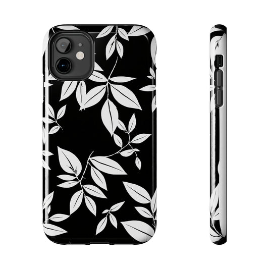 Chic Floral Tough Phone Case - Elegant Black & White Design for Stylish Protection
