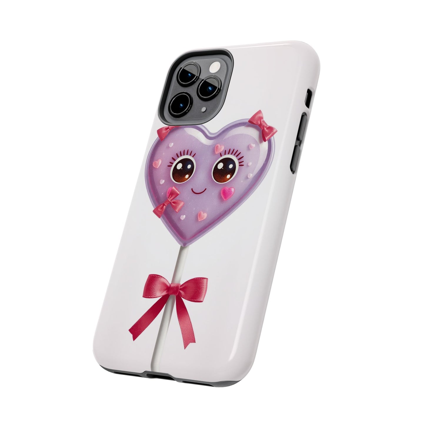 Cute Heart Lollipop Tough Phone Case - Adorable Protection for Candy Lovers