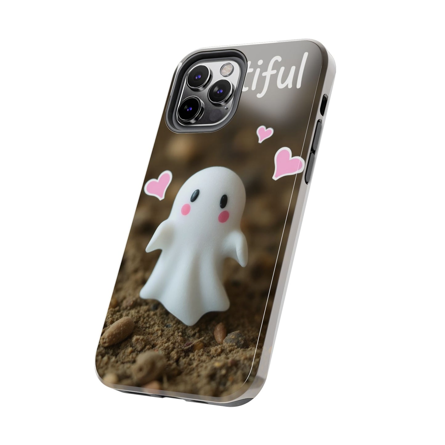 Cute Ghost Tough Phone Case - Beautiful Design with Heart Accents