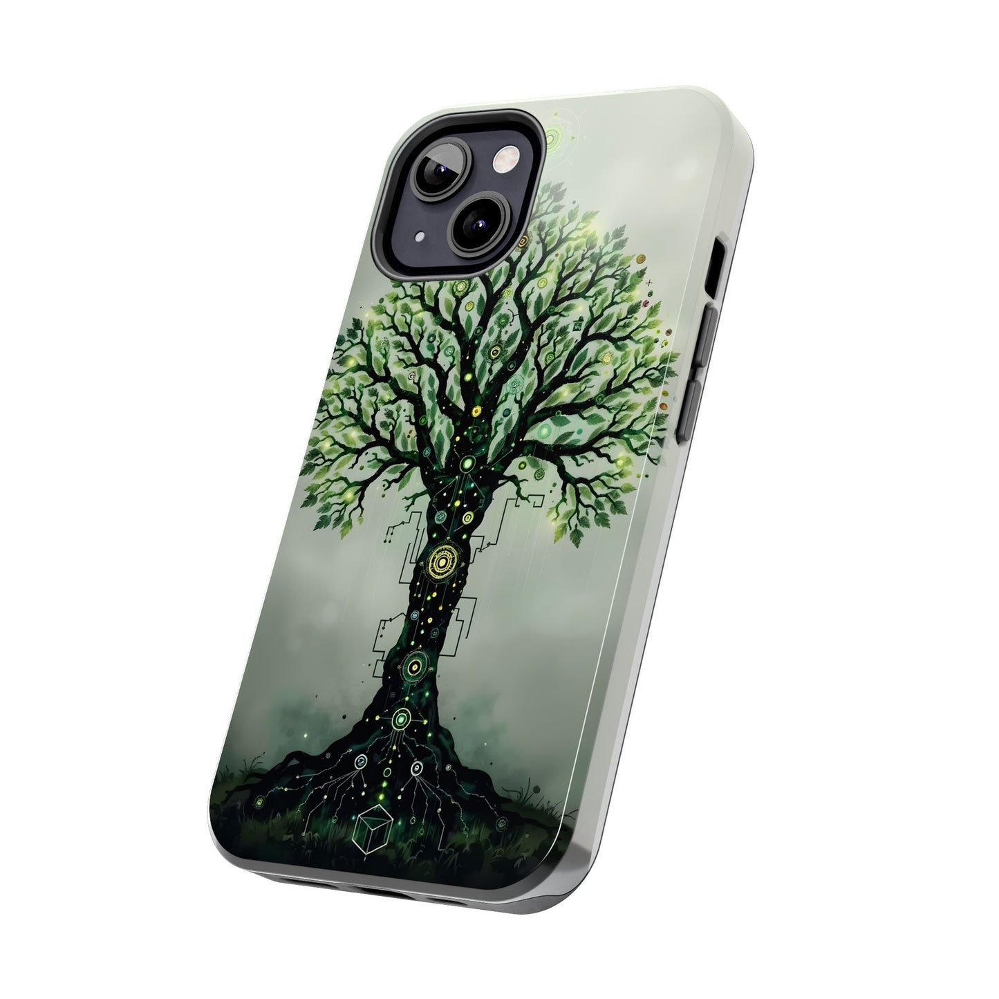 Nature-Inspired Tough Phone Case with Tech Tree Design - for iPhone