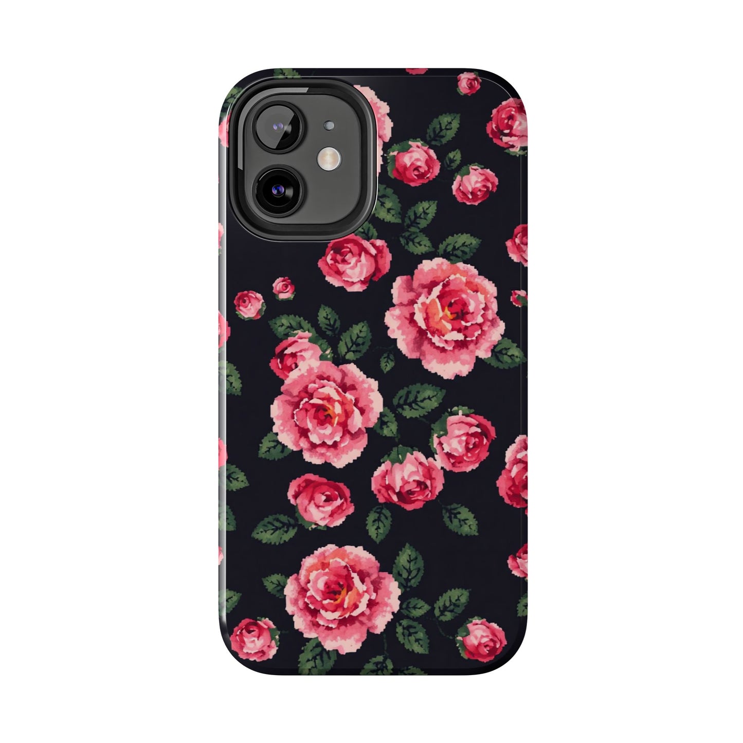 Pixelated Floral Tough Phone Case - Elegant Rose Design for Protection & Style - for iPhone