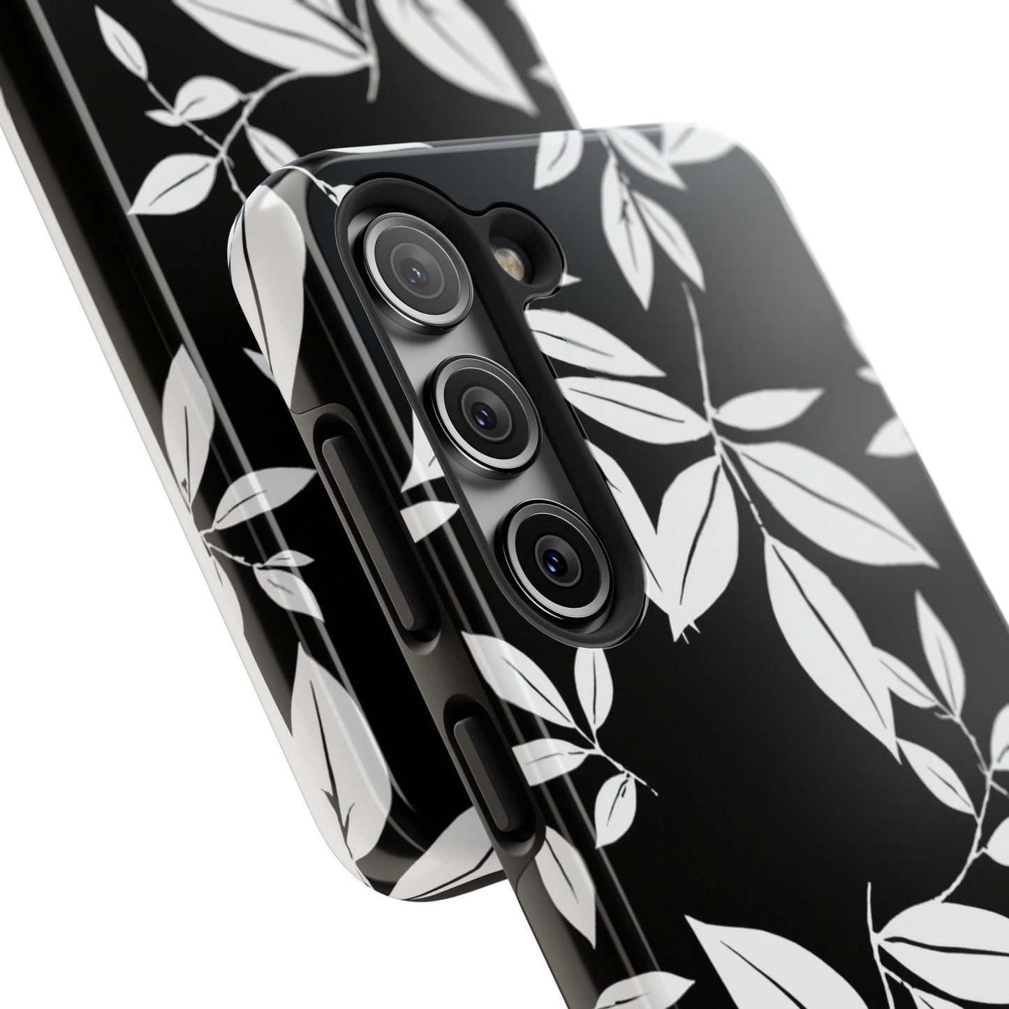 Chic Floral Tough Phone Case - Elegant Black & White Design for Stylish Protection