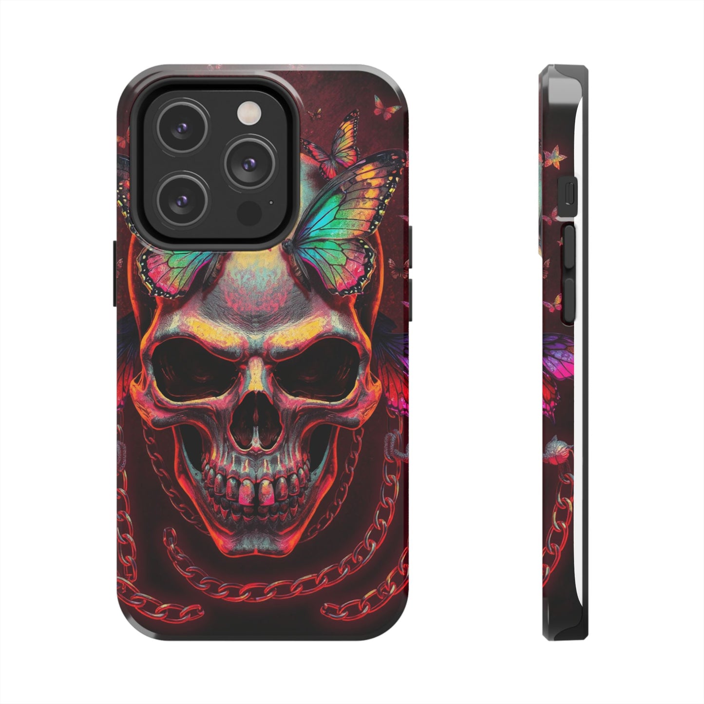 Gothic Skull Phone Case with Butterflies - Durable Tough Phone Case