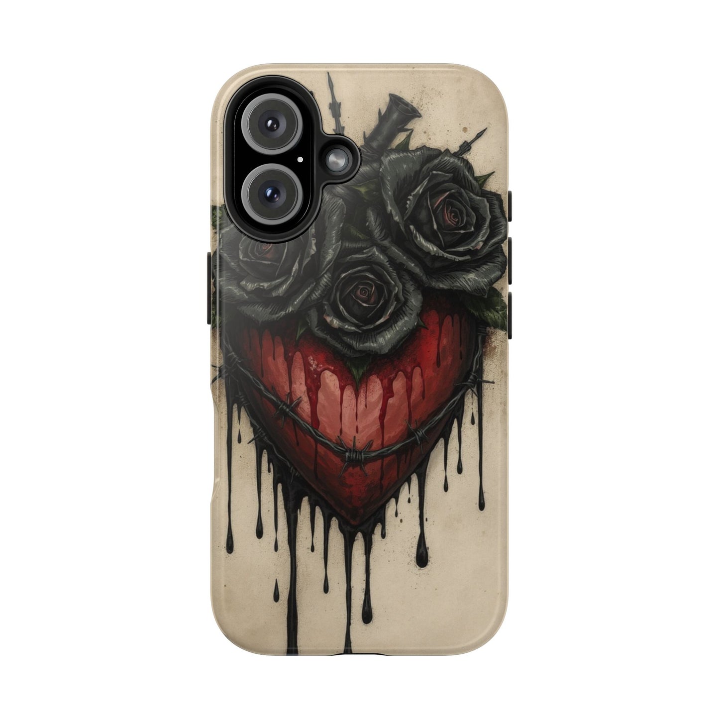 Gothic Heart Phone Case with Roses - Tough & Durable Design