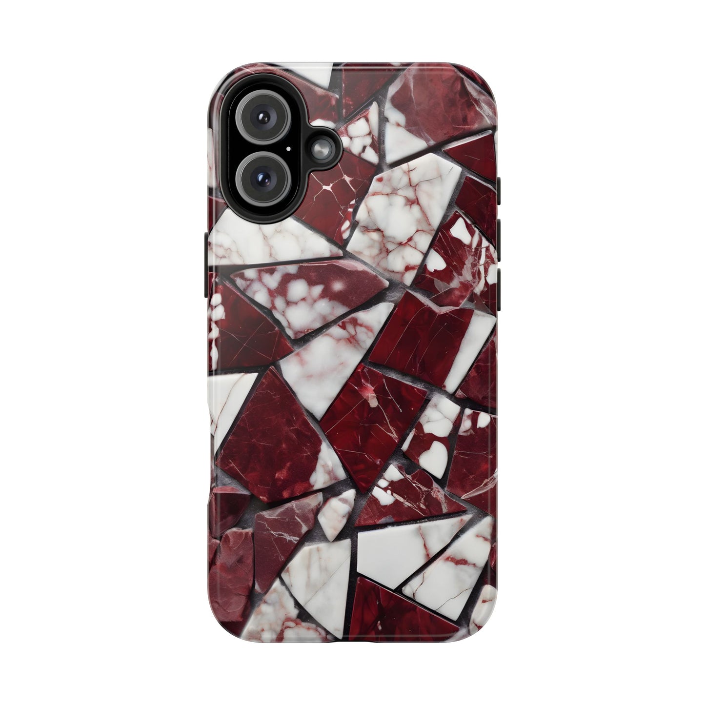 Shattered Dark Red Marble Pattern Tough Phone Case - Durable & Stylish Protection for iPhone