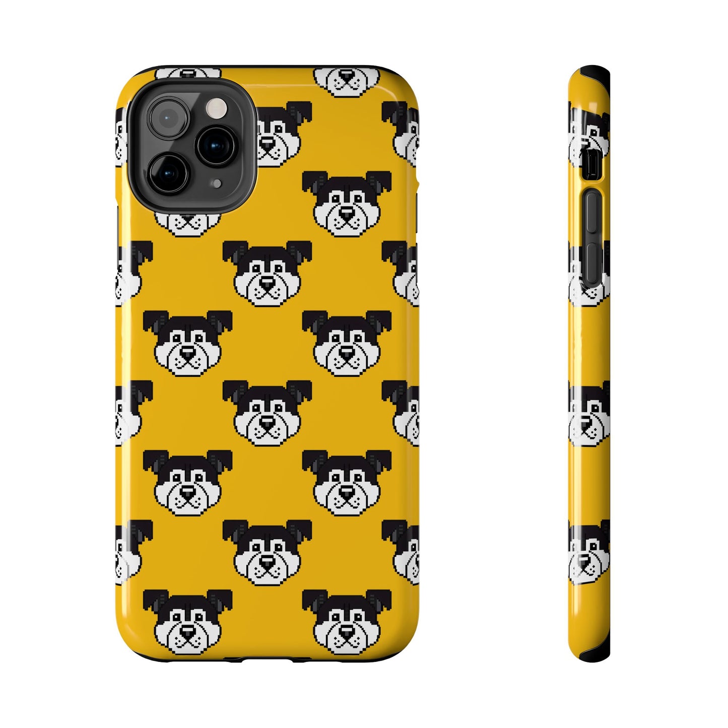 Playful Dog Pattern Tough Phone Case for Pet Lovers - Pixel Art Dog Yellow Background - for iPhone