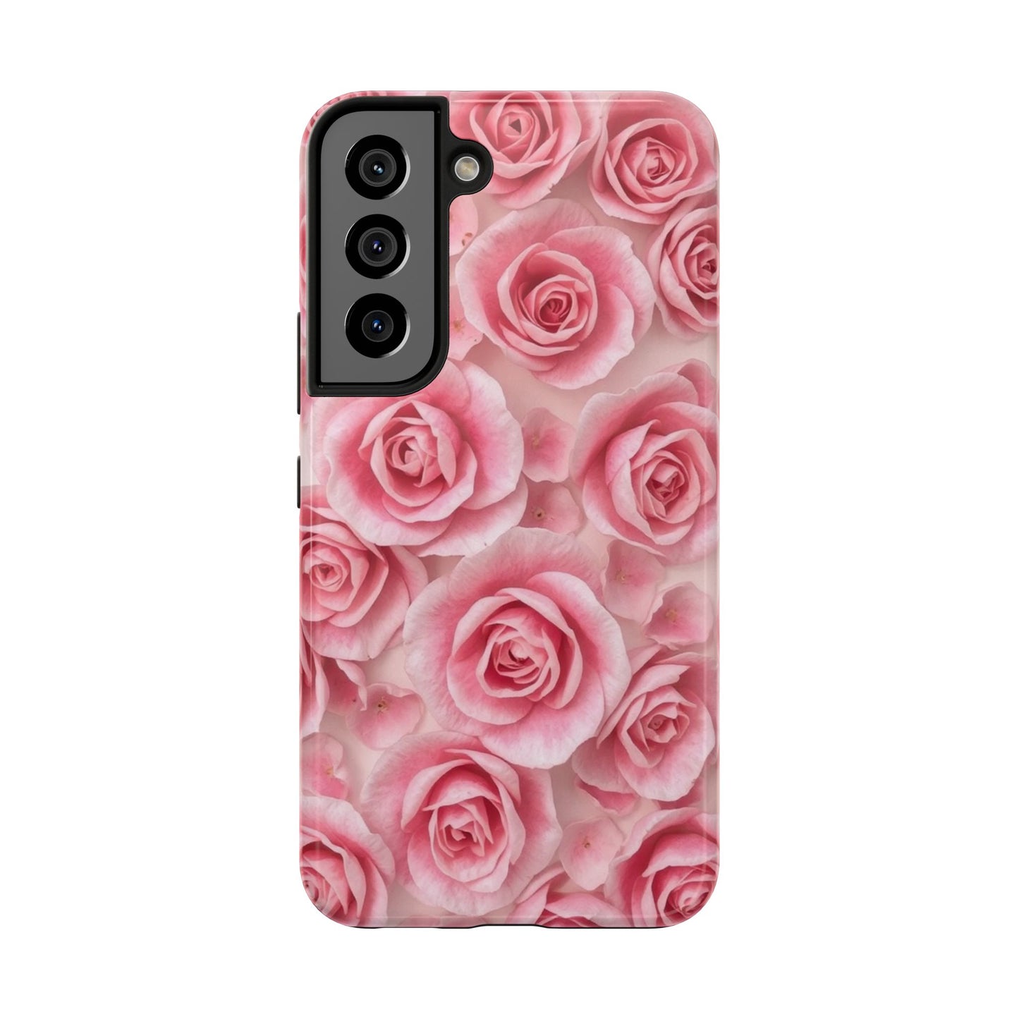 Floral Tough Phone Case - Pink Rose Design, Durable Protection for Flower Lovers
