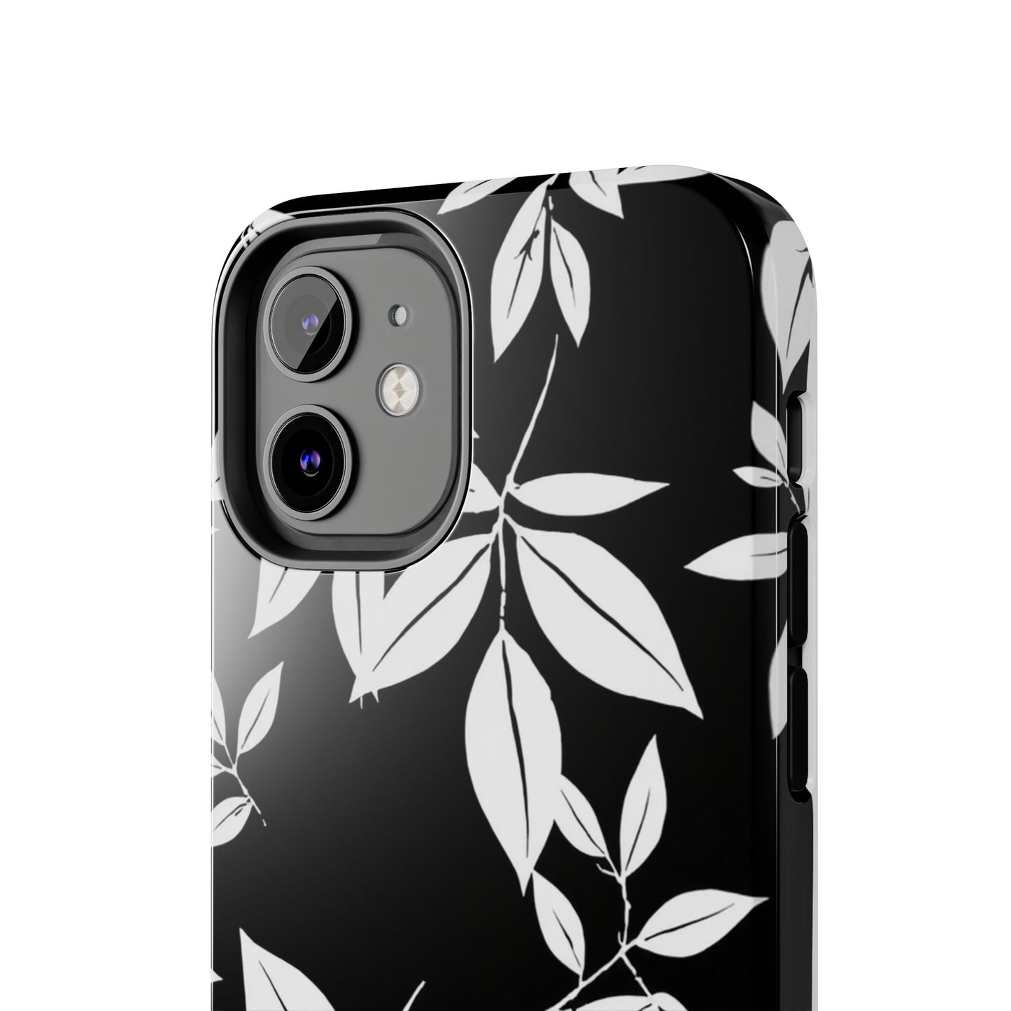 Chic Floral Tough Phone Case - Elegant Black & White Design for Stylish Protection