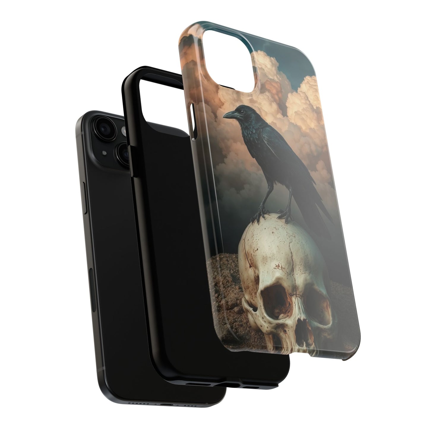 Gothic Raven Skull Tough Phone Case - Unique Protective Cover for Halloween Lovers