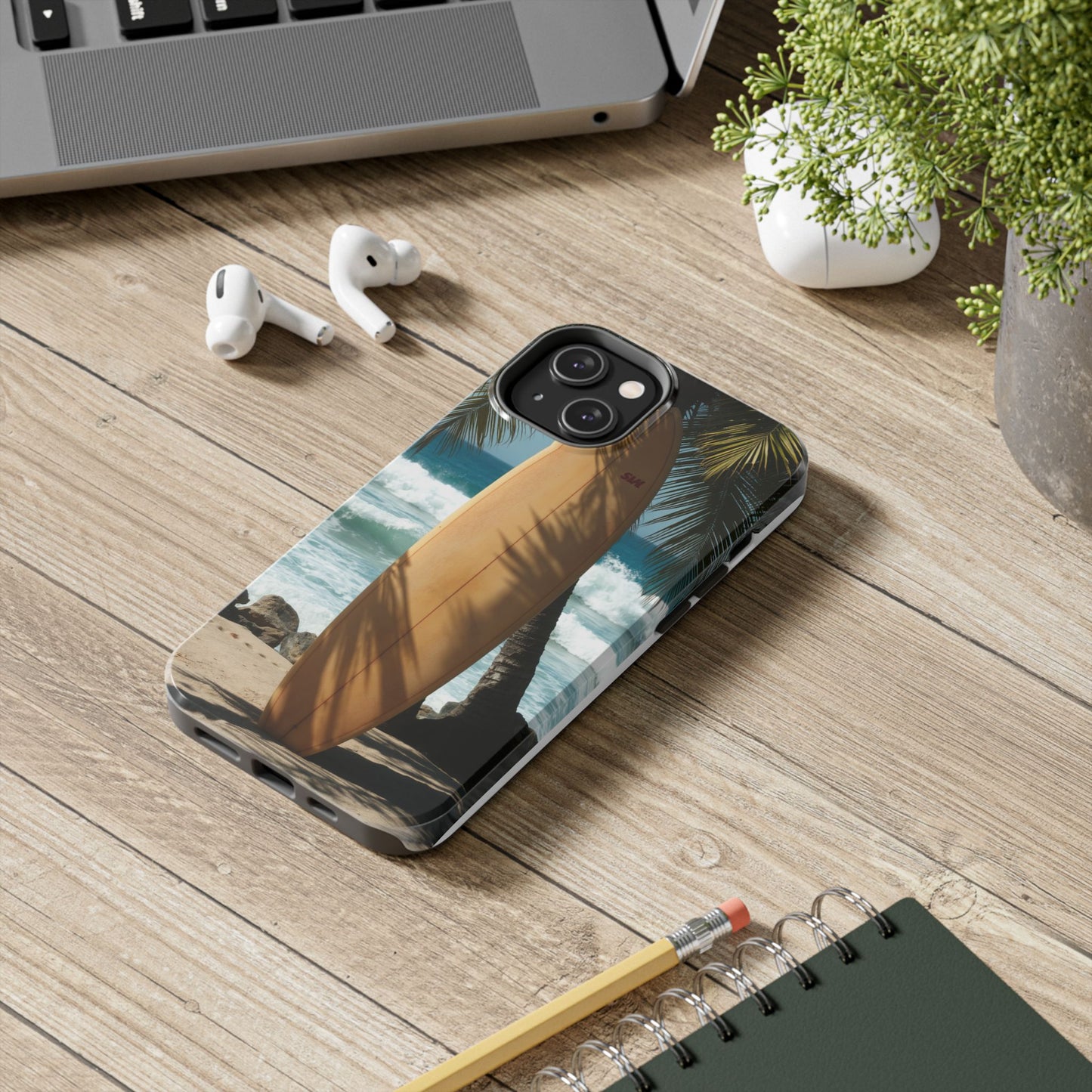 Tough Surfing Phone Case - Beach Vibes with Palm Trees & Surfboard