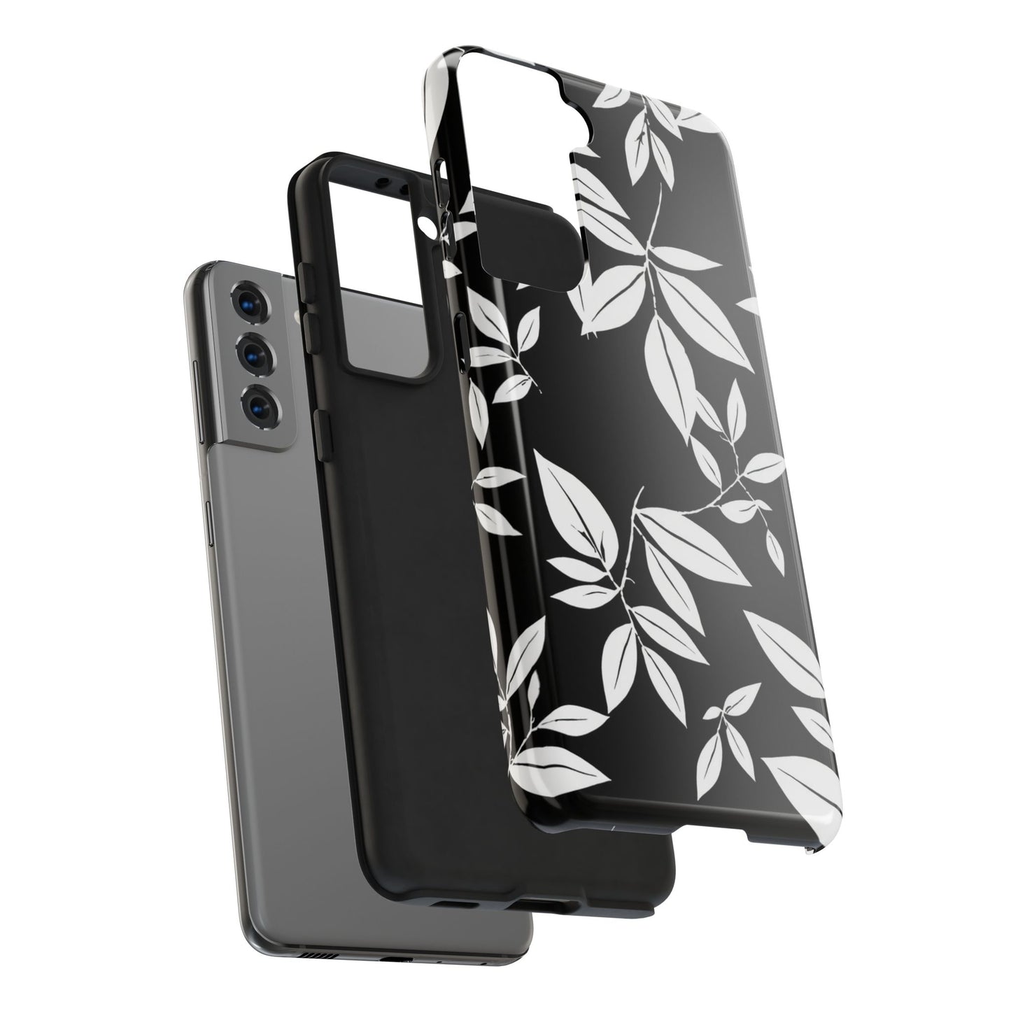 Chic Floral Tough Phone Case - Elegant Black & White Design for Stylish Protection
