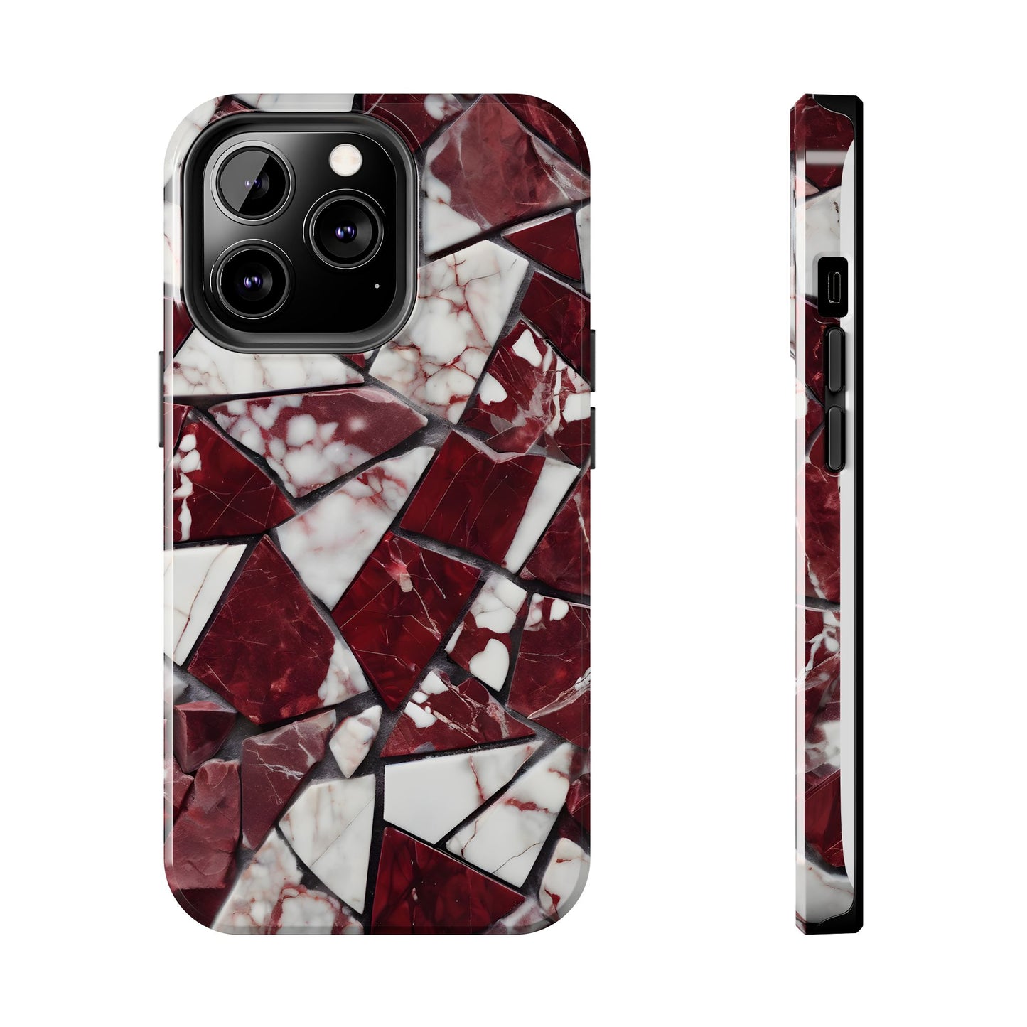 Shattered Dark Red Marble Pattern Tough Phone Case - Durable & Stylish Protection for iPhone