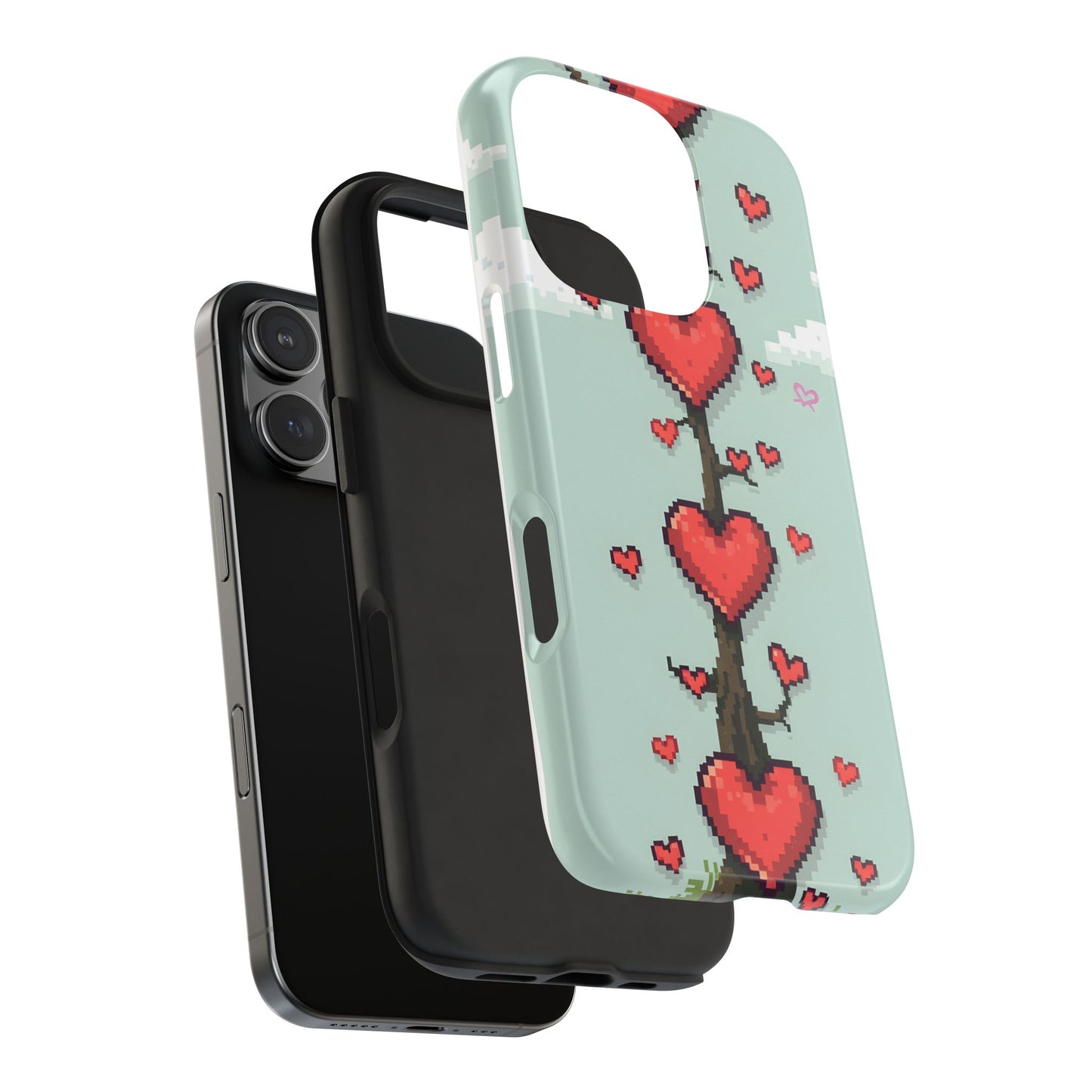 Pixelated Love Hearts Tree | Tough Phone Case - Cute Design - for iPhone