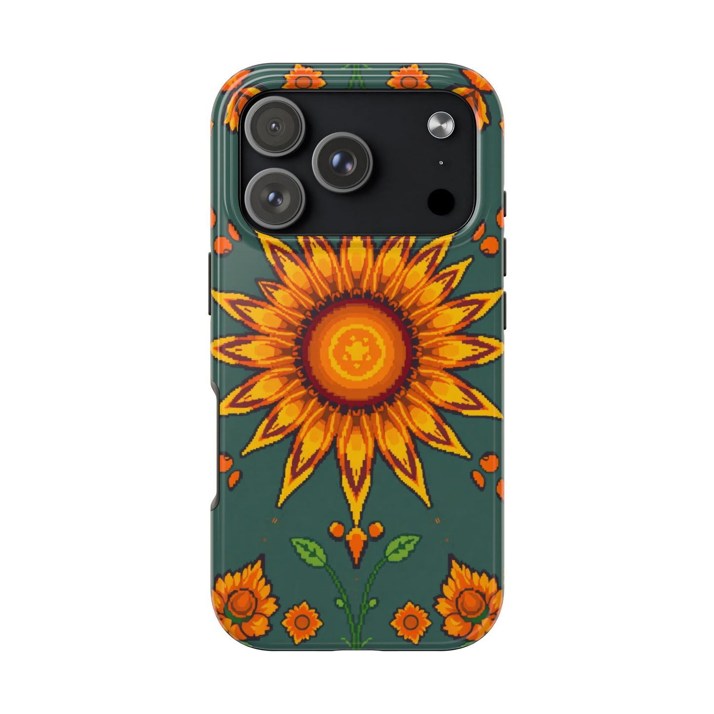 Pixelated Vibrant Floral Tough Phone Case | Sunflower Design for Nature Lovers - for iPhone