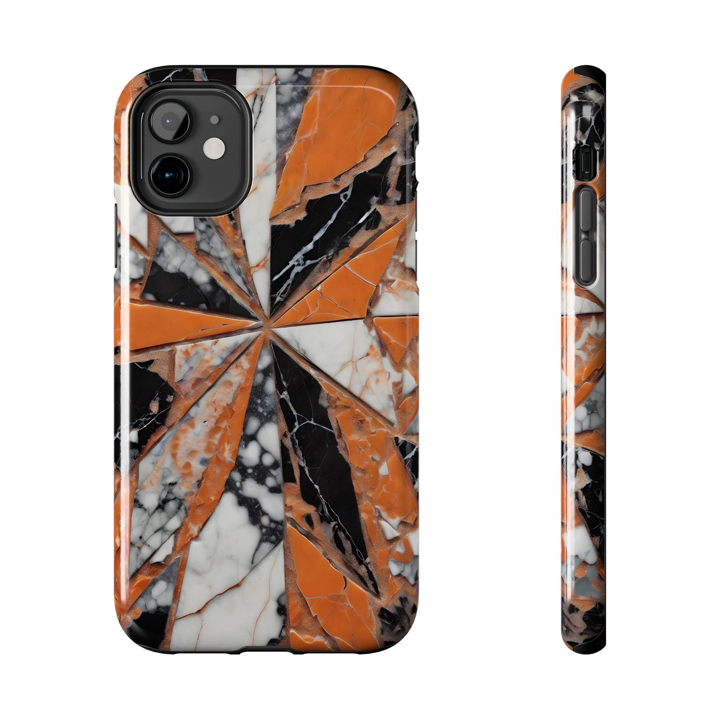 Shattered Pieces Marble Black and Orange Tough Phone Case - for iPhone