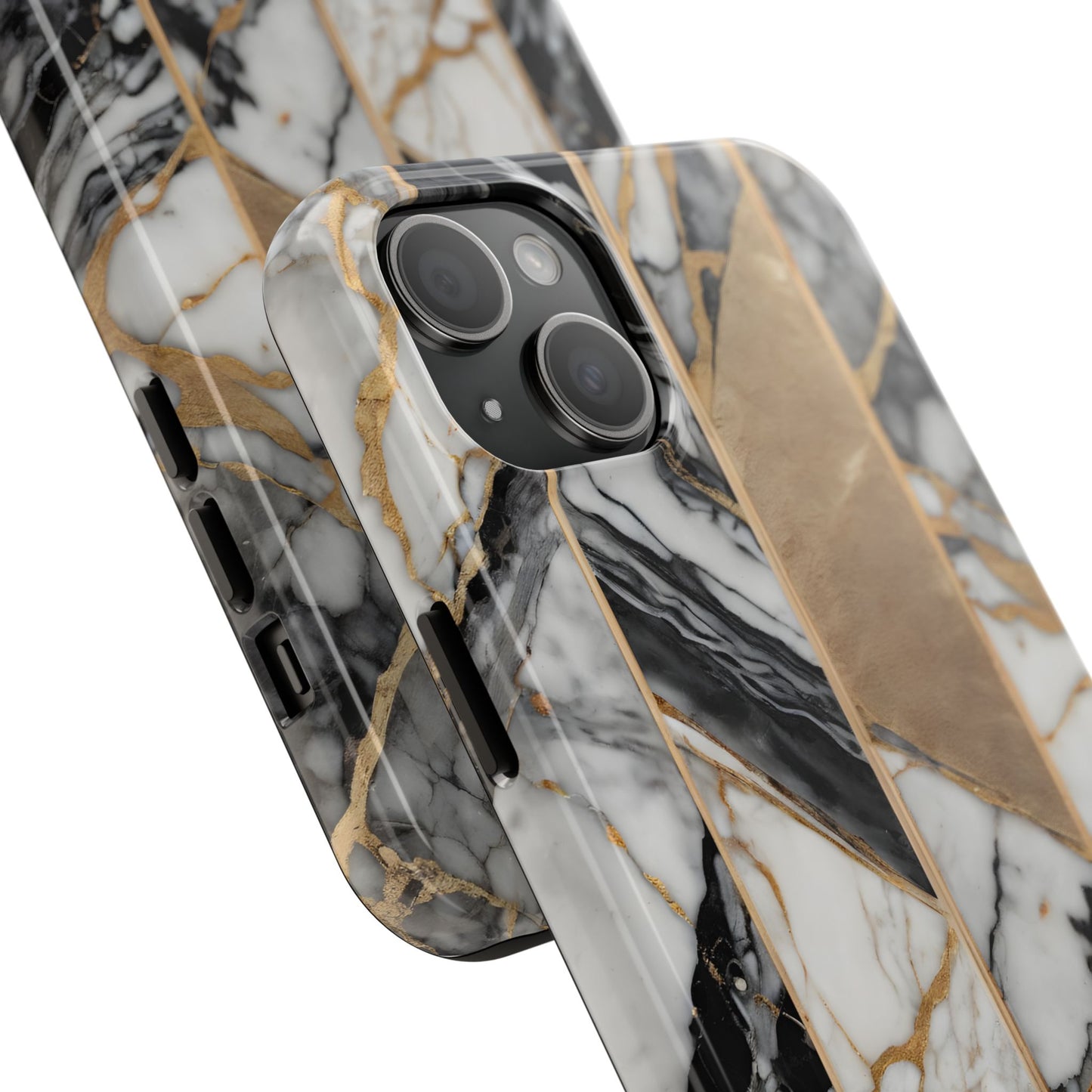 Marble Lines Tough Phone Case with Gold Accents - for iPhone