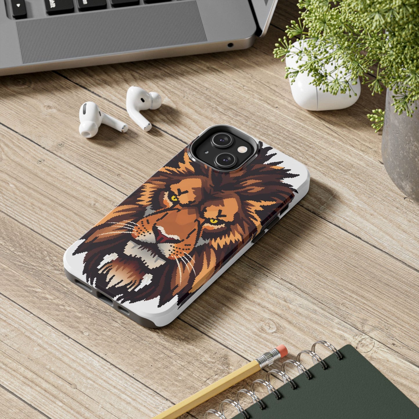 Fierce Pixelated Lion Tough Phone Case - Durable Design for Animal Lovers - for iPhone