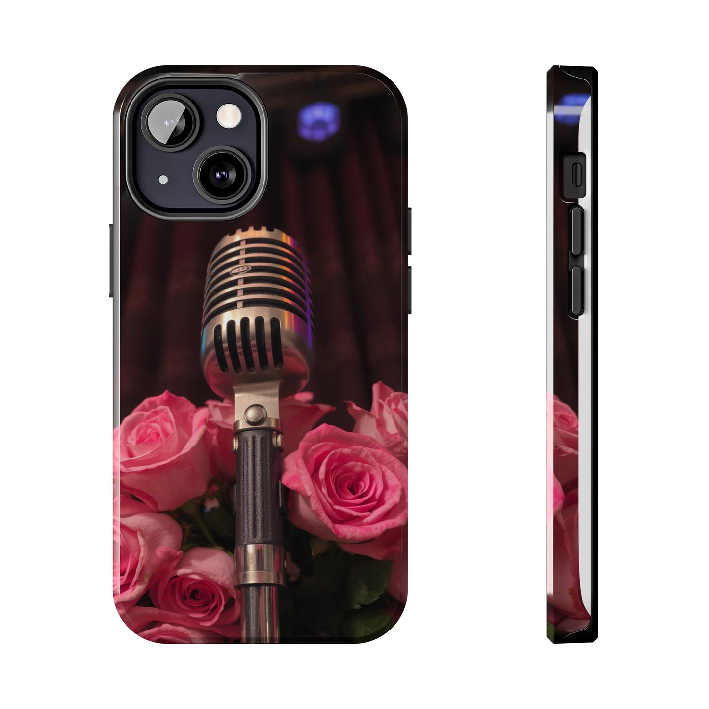 Stylish Tough Phone Case with Vintage Microphone and Roses