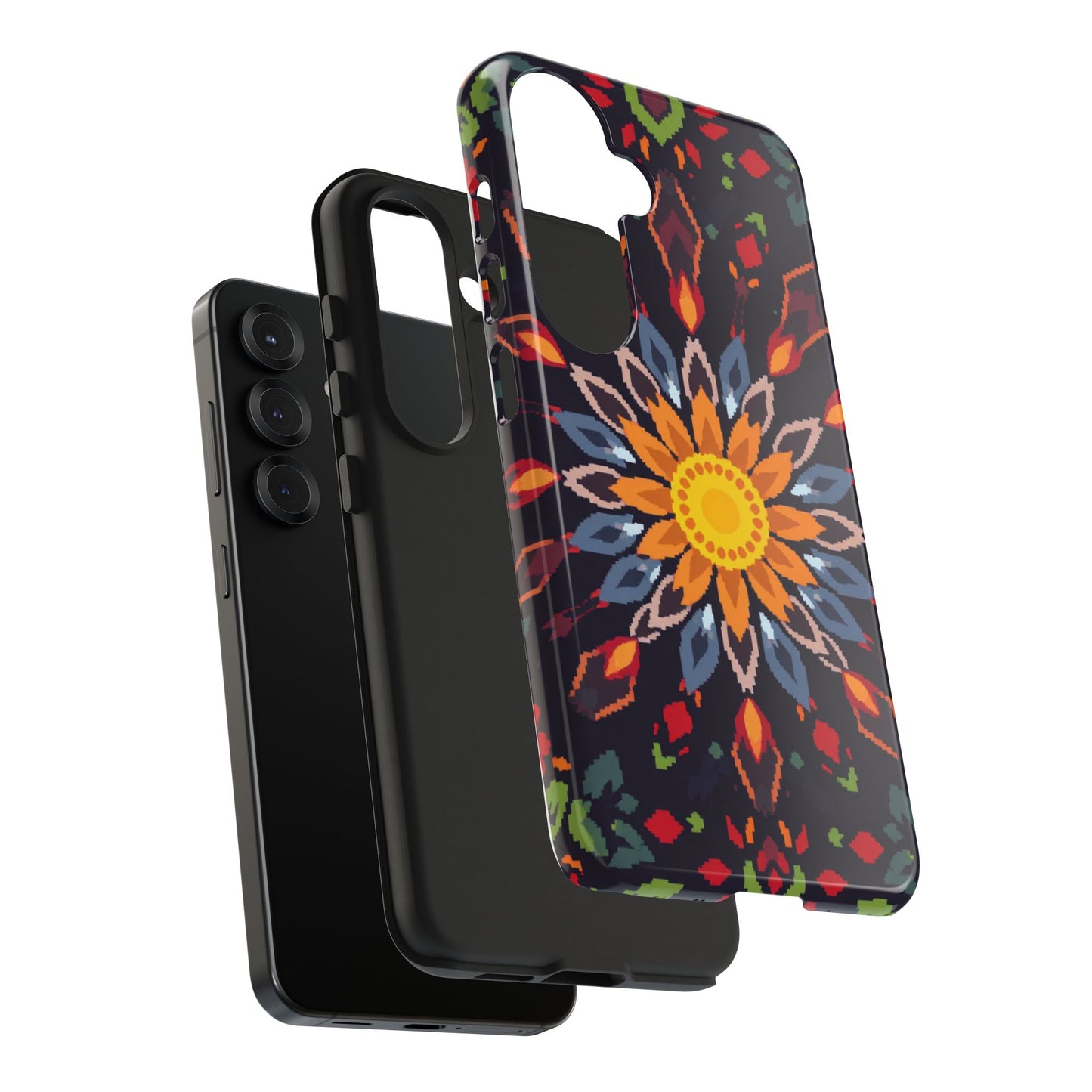Pixel Art Floral Tough Phone Case - Pixelated Mandala Design for iPhone