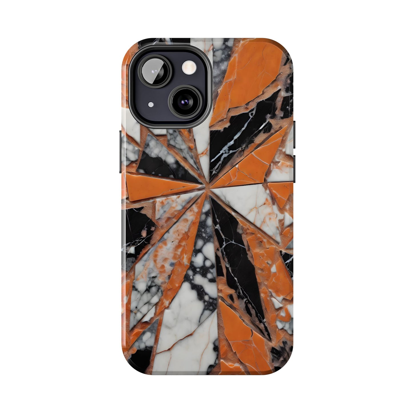 Shattered Pieces Marble Black and Orange Tough Phone Case - for iPhone