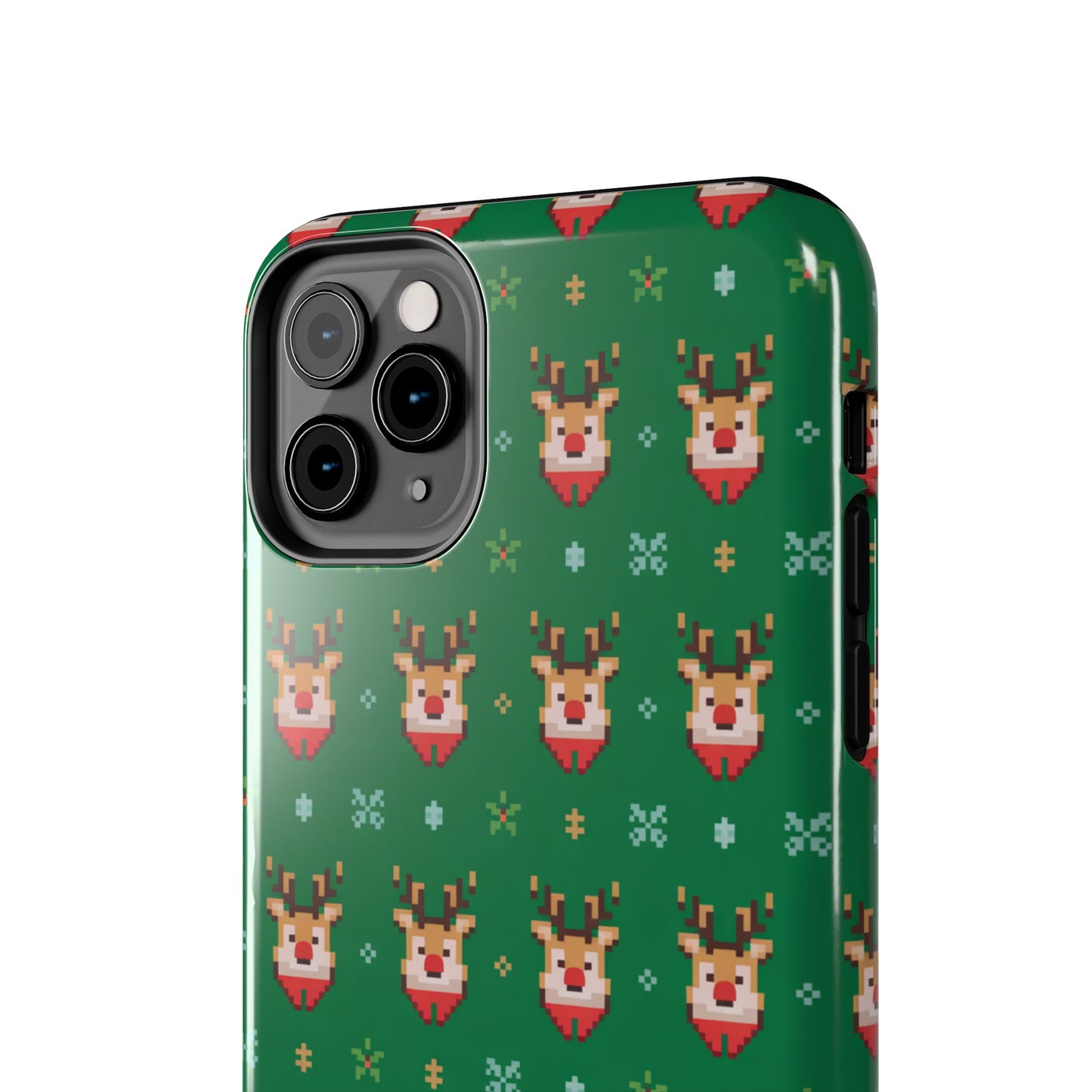 Pixel Art Christmas Rudolf Pattern Phone Case Green