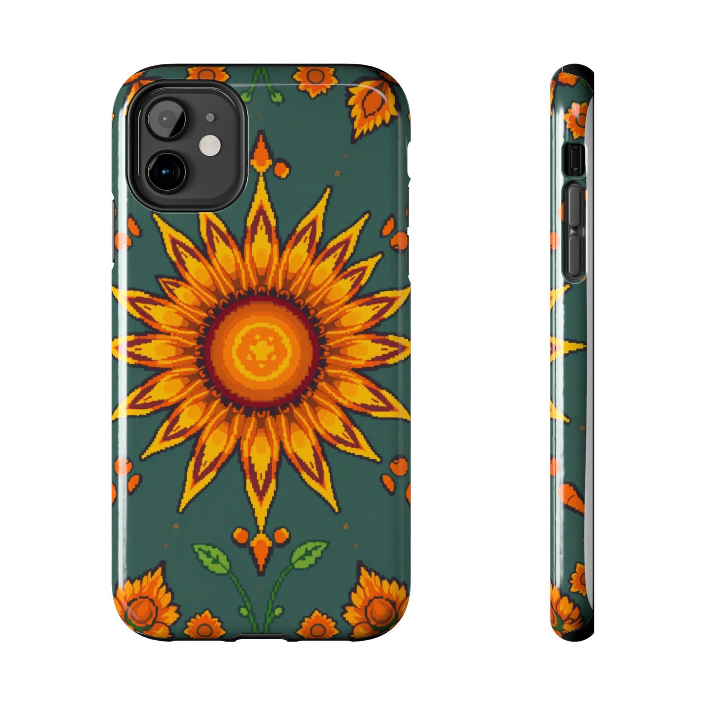 Pixelated Vibrant Floral Tough Phone Case | Sunflower Design for Nature Lovers - for iPhone