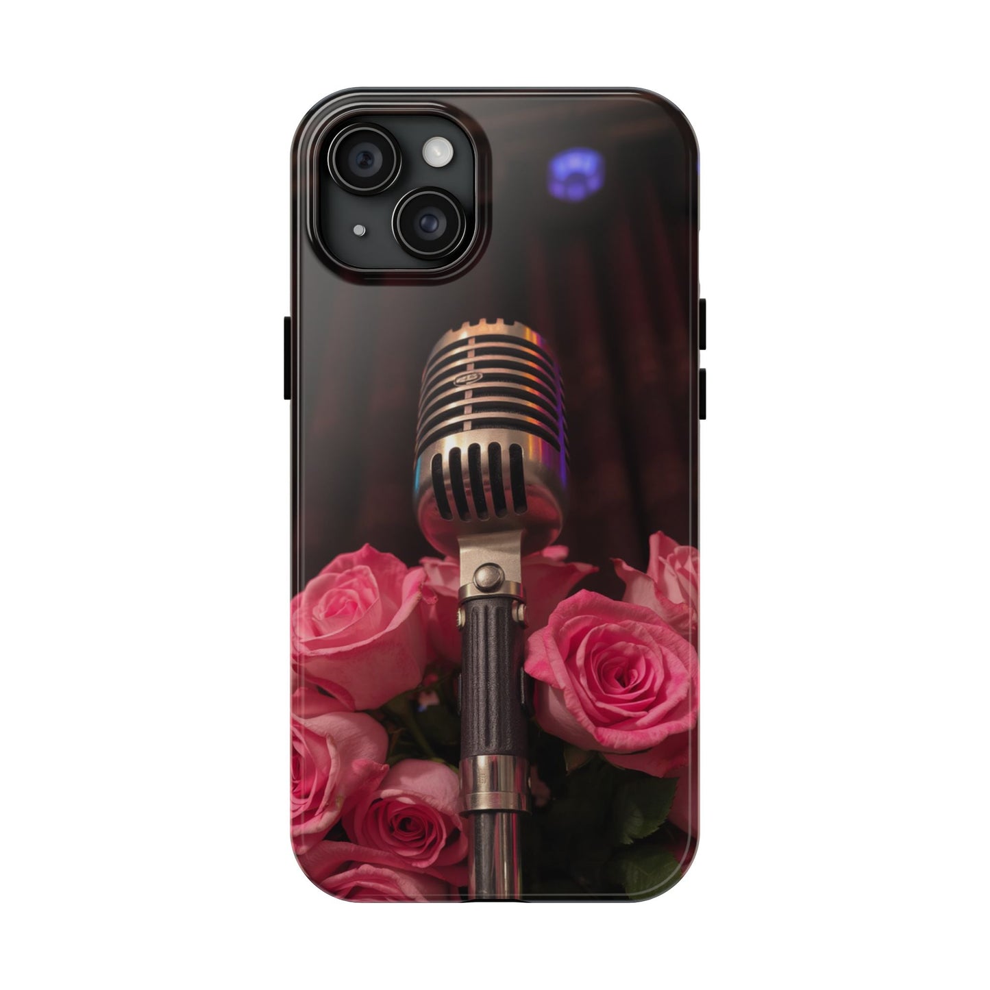 Stylish Tough Phone Case with Vintage Microphone and Roses