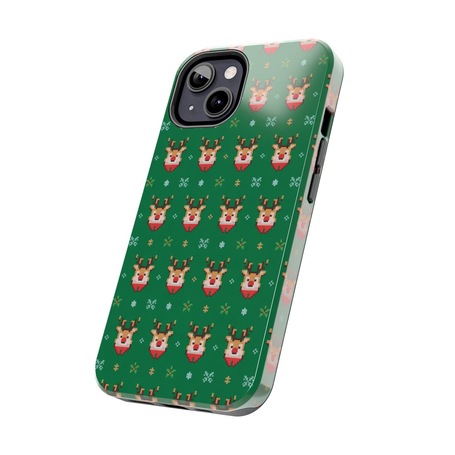 Pixel Art Christmas Rudolf Pattern Phone Case Green