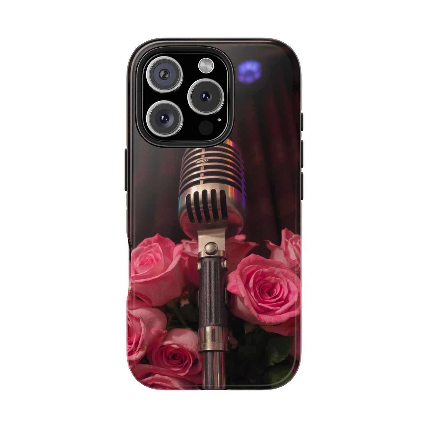 Stylish Tough Phone Case with Vintage Microphone and Roses