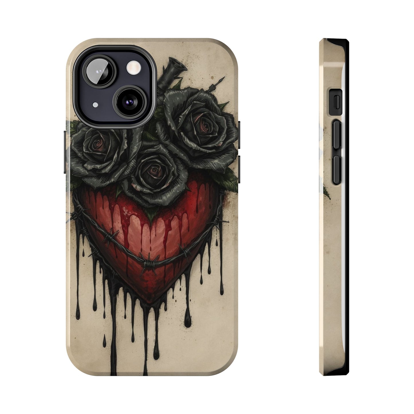 Gothic Heart Phone Case with Roses - Tough & Durable Design