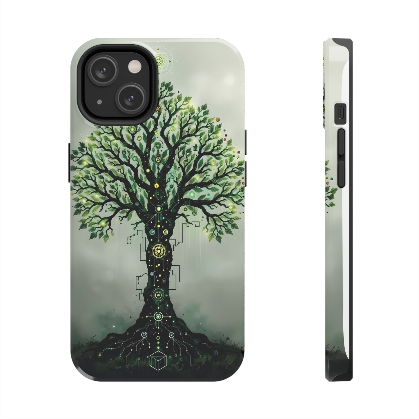 Nature-Inspired Tough Phone Case with Tech Tree Design - for iPhone