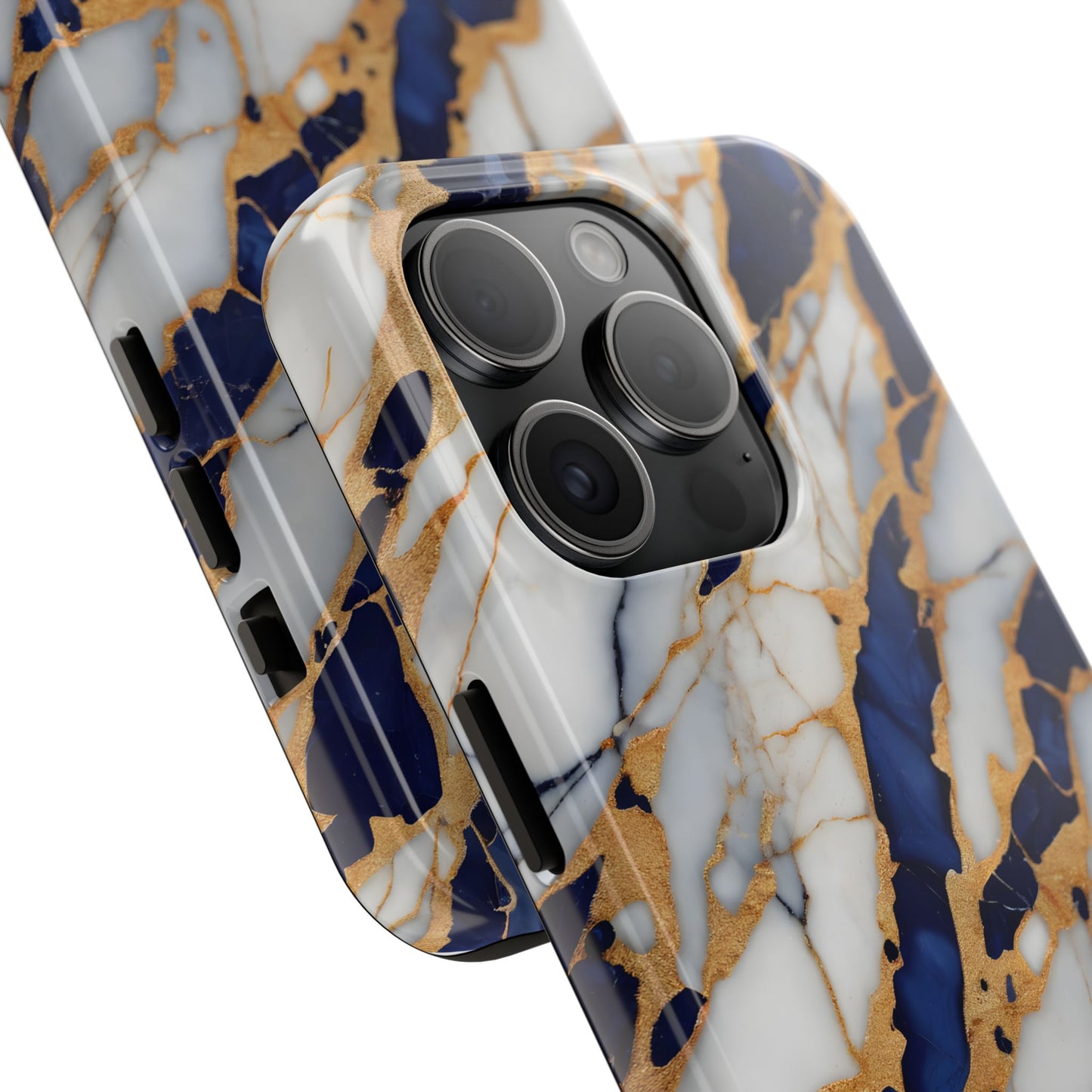 Stunning Marble Tough Phone Case - Elegant Blue & Gold Design Stylish Protection - for iPhone