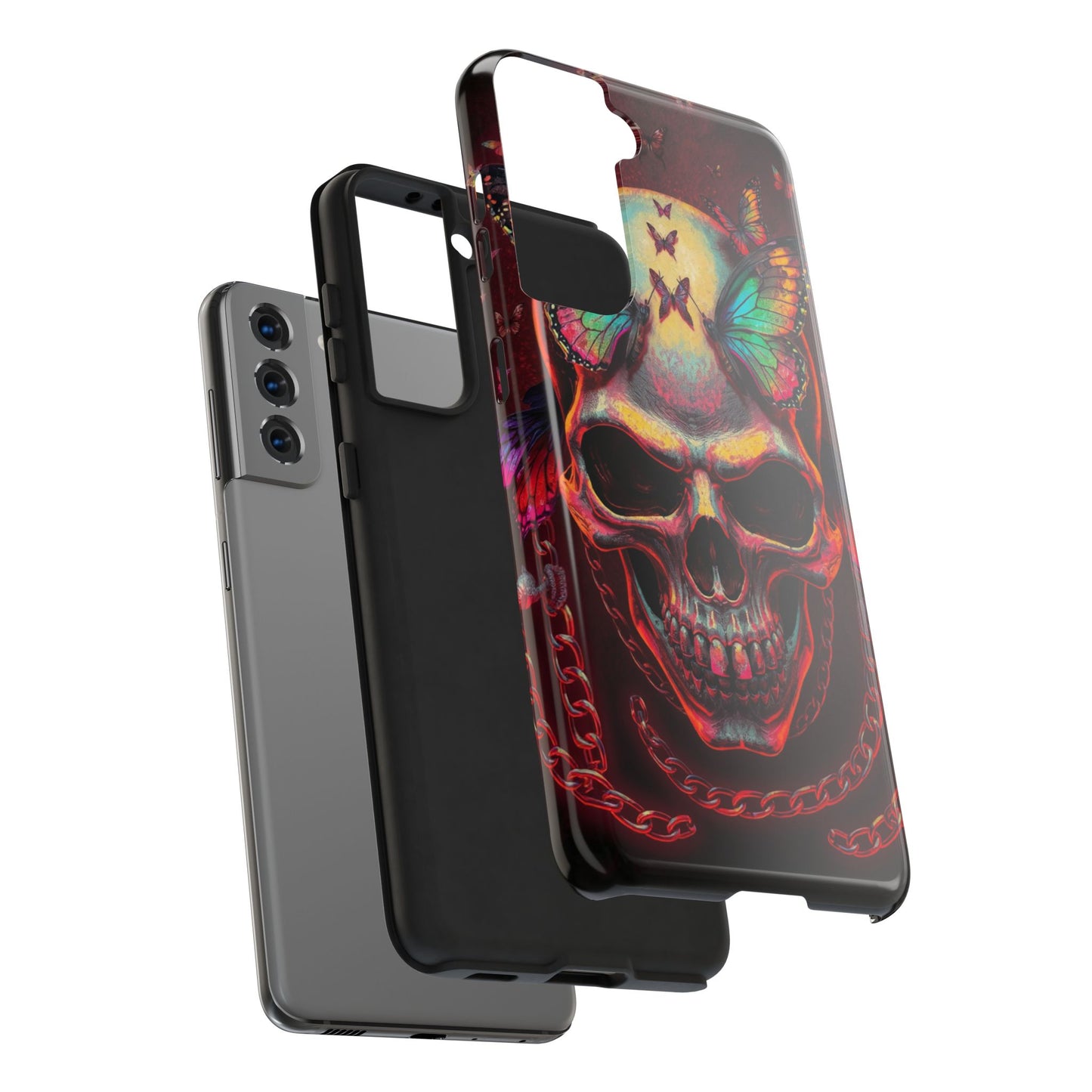 Gothic Skull Phone Case with Butterflies - Durable Tough Phone Case