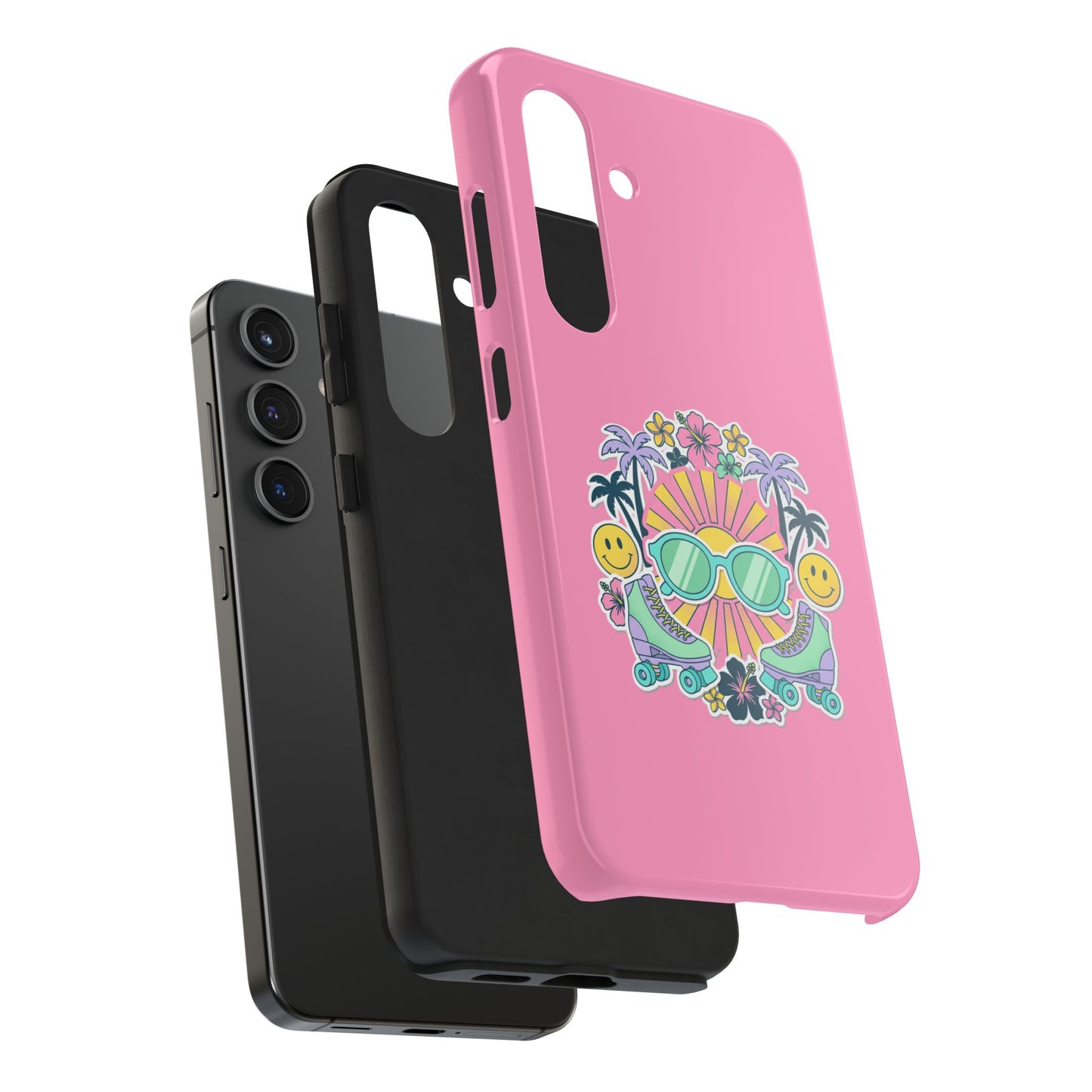 Retro Summer Phone Case — Y2K Palm Trees, Roller Skates & Smiley Collage