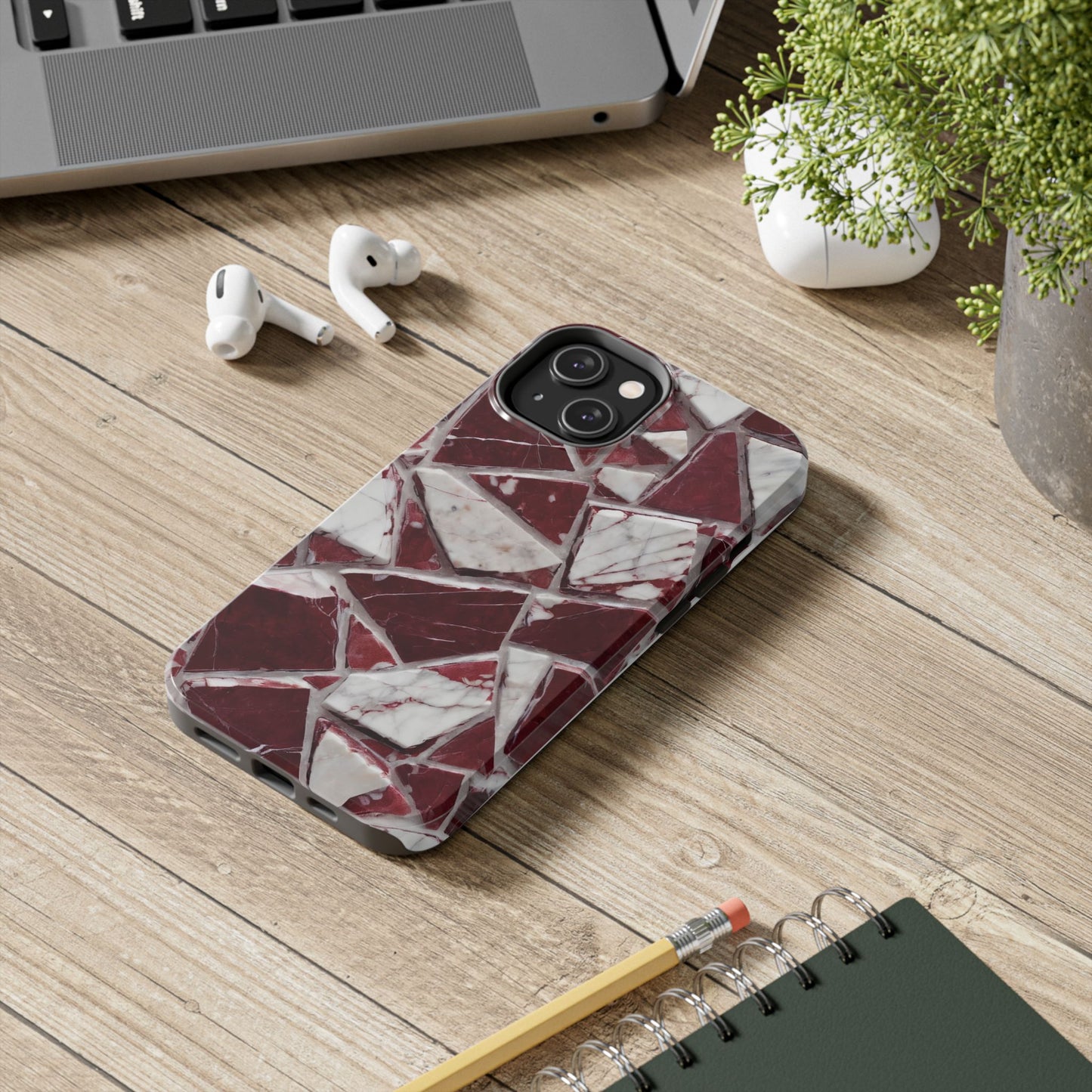 Elegant Red Pieces Marble Pattern Tough Phone Case - Stylish Protection for iPhone