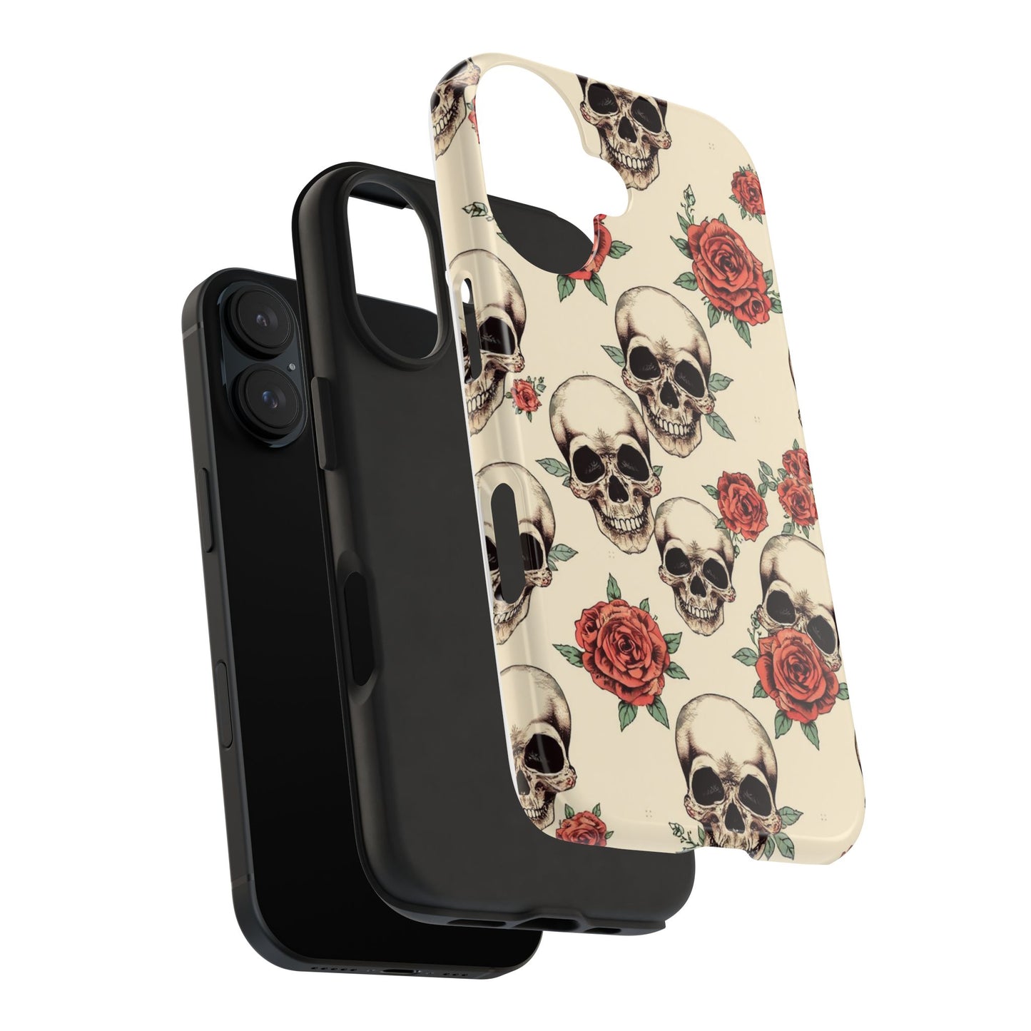 Tough Phone Case with Skull and Rose Design - Edgy Floral iPhone Protection