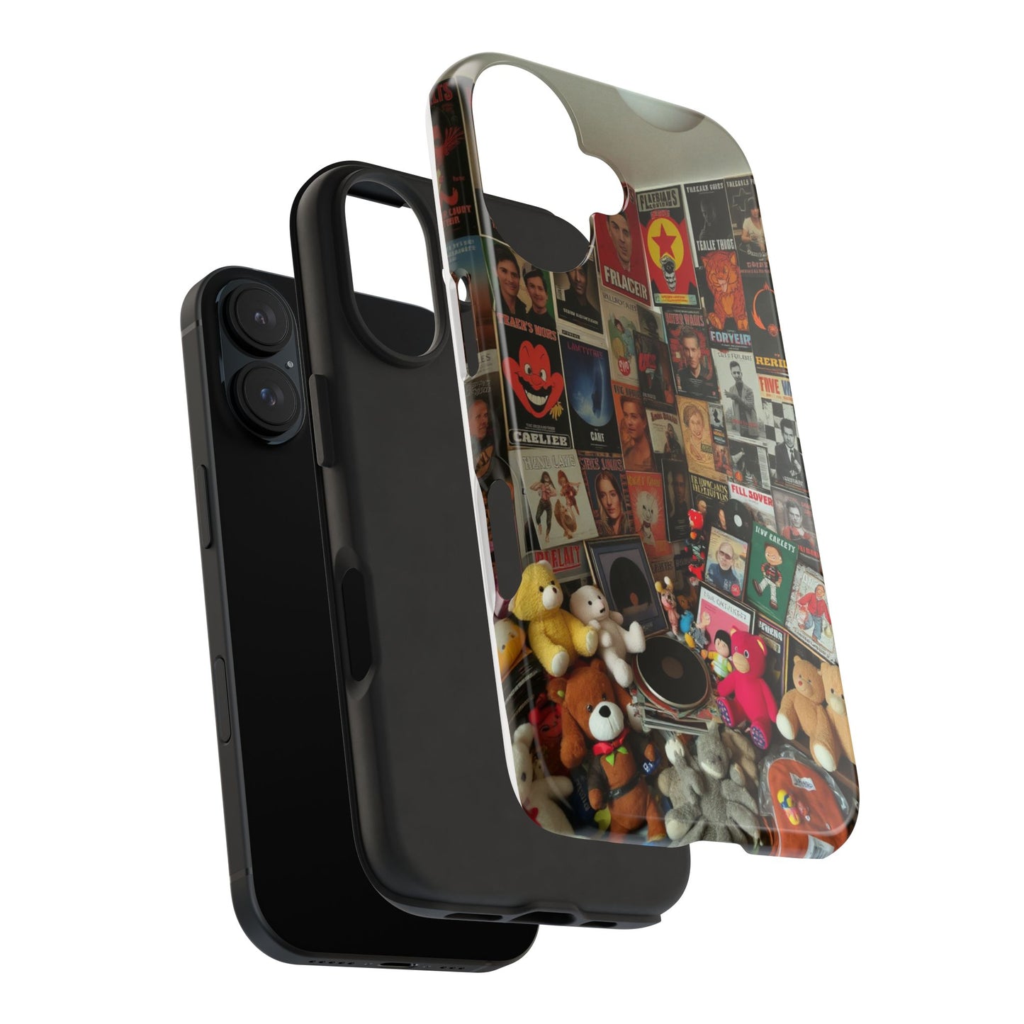 Retro Vibe Tough Phone Case - Vintage Movie Posters & Plush Toys Design