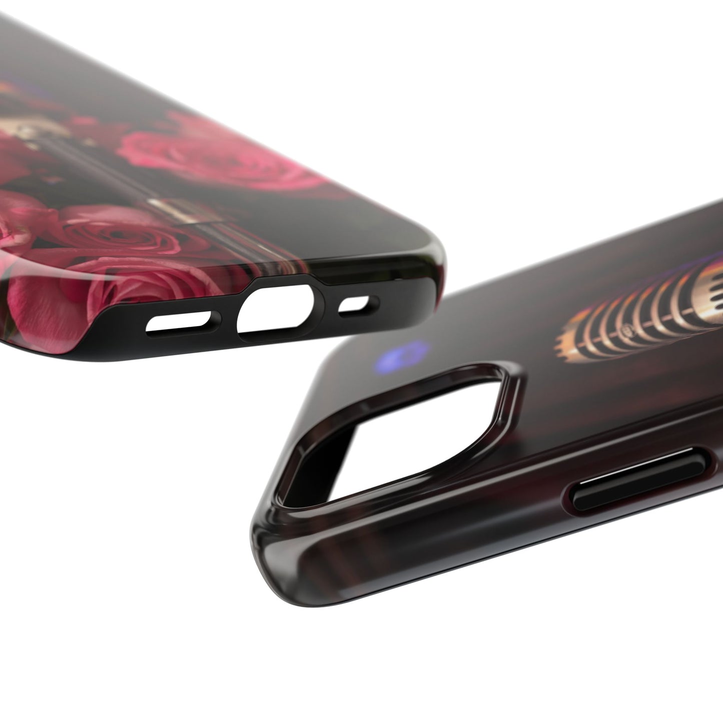 Stylish Tough Phone Case with Vintage Microphone and Roses