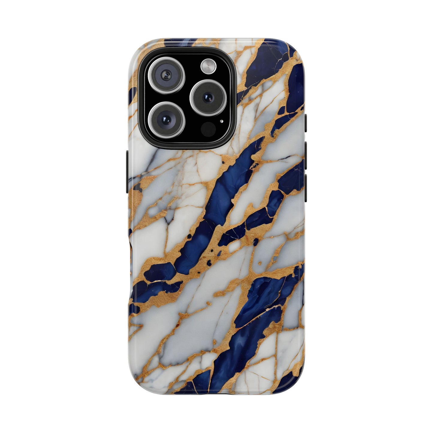 Stunning Marble Tough Phone Case - Elegant Blue & Gold Design Stylish Protection - for iPhone