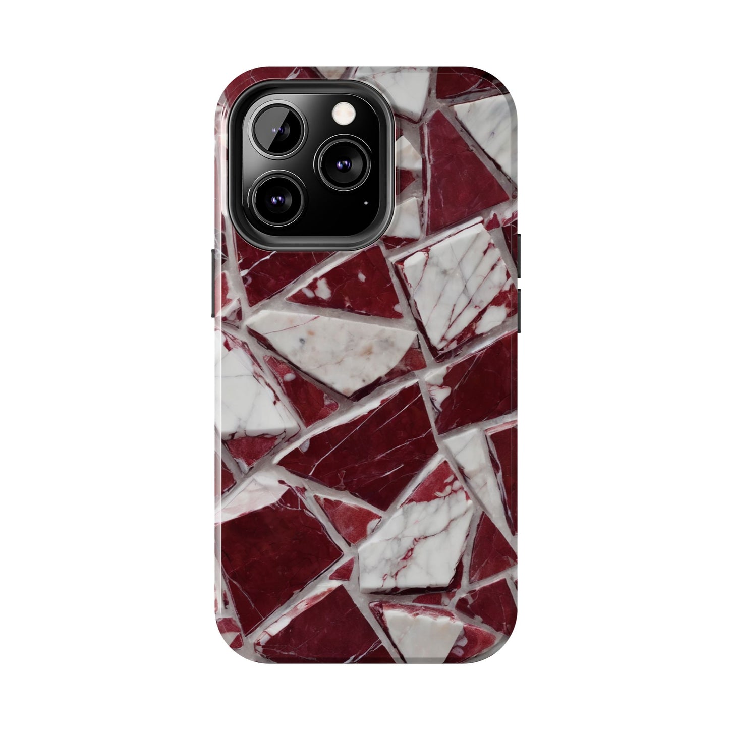 Elegant Red Pieces Marble Pattern Tough Phone Case - Stylish Protection for iPhone